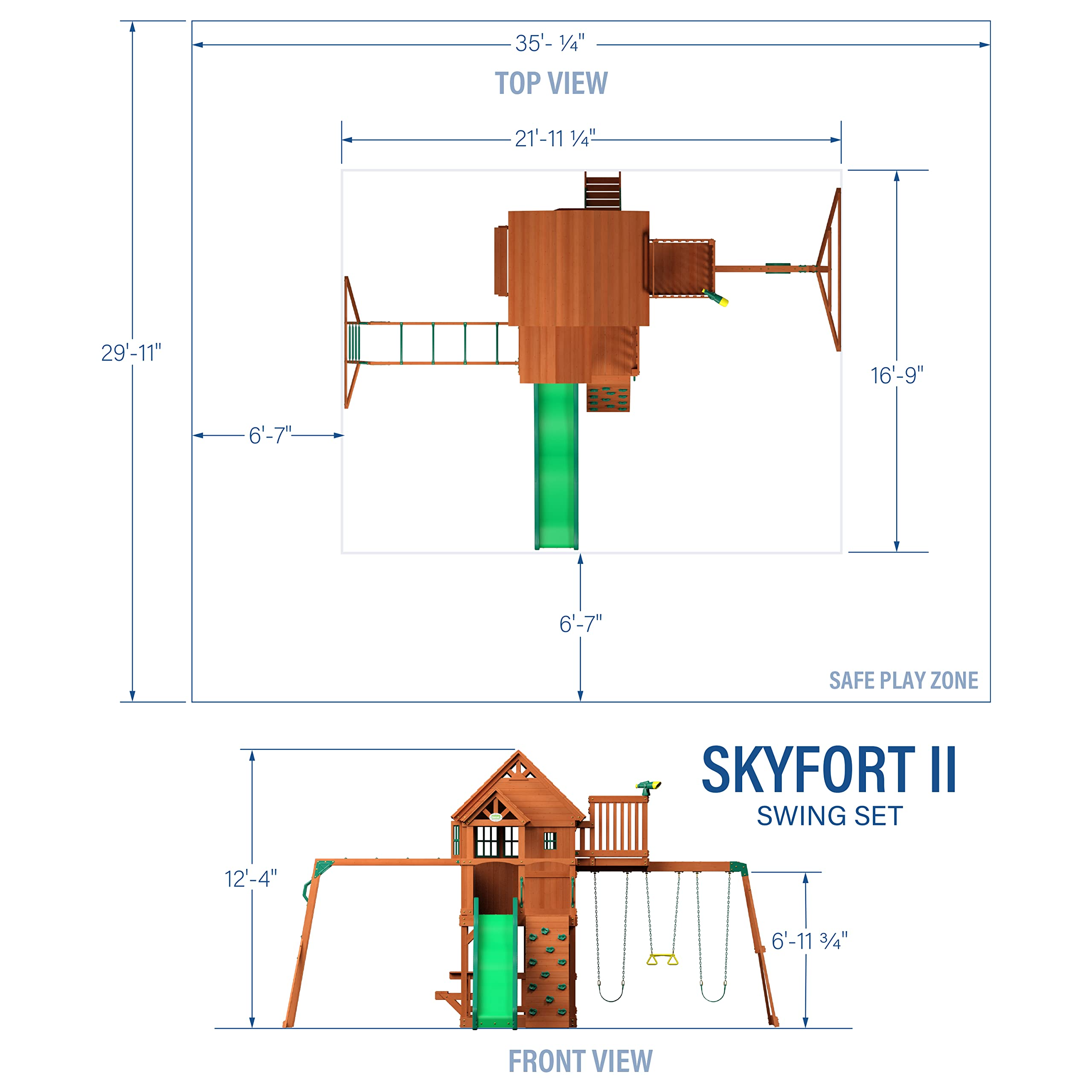 【Baby&Kids】Skyfort II Playground Cedar Wood Swing Set with Playhouse Fort, Sandbox, Picnic Table, Slide