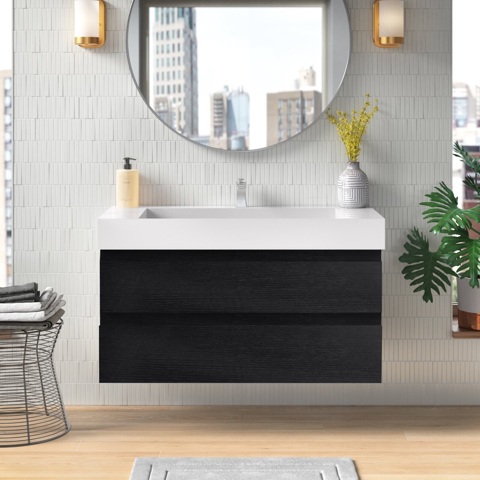 【Home Improvement】Newbold 42'' Wall-Mounted Single Bathroom Vanity Set