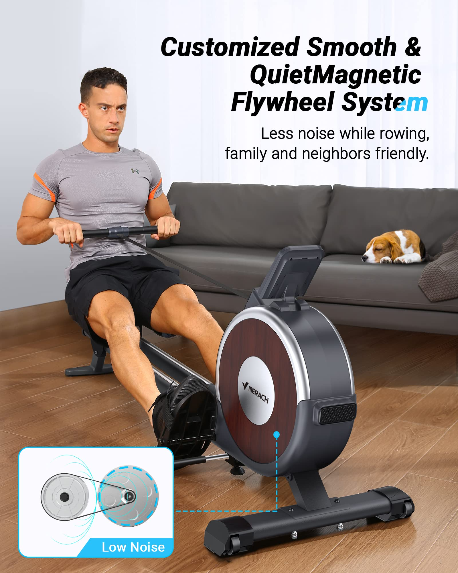 【Sports&Outdoors】Rowing Machine, MERACH Bluetooth Magnetic Rower Machine with Dual Slide Rail