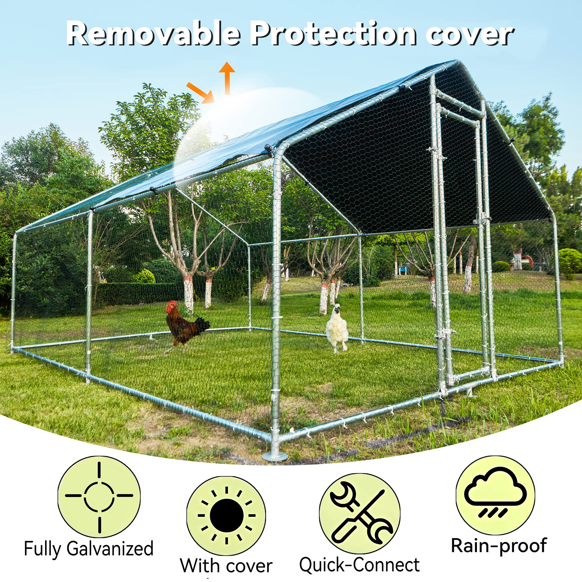 【Home&Garden】Large Metal Chicken Coops for 10 Chickens for Protection & Exercise Space, Walk-in Poultry Cage