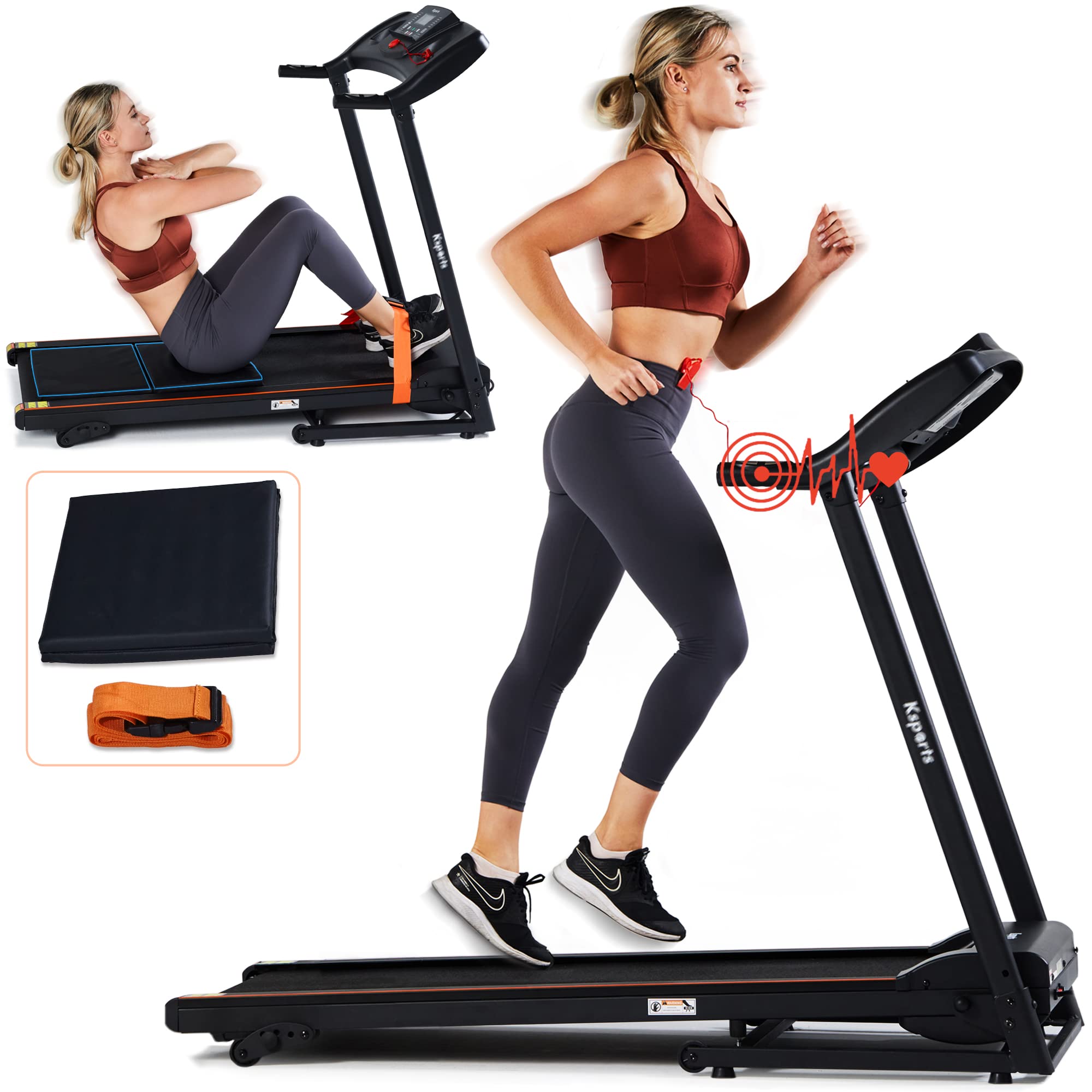 Treadmill Bundle, Electric Folding Incline Treadmill with Auto/Manual Inclineeasy-to-read LCD display with heart-rate sensor on handlebars & fit show smart app