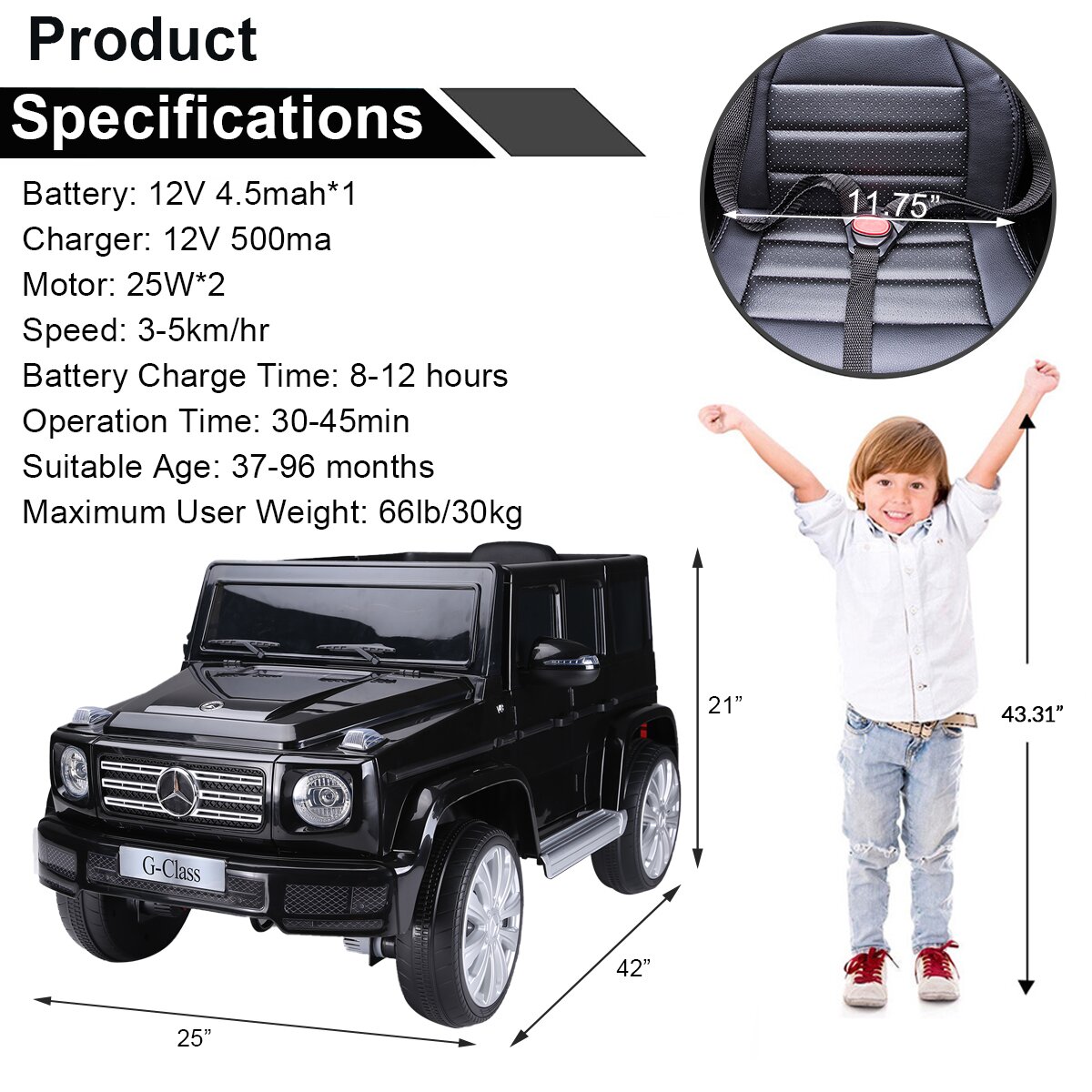 【Baby&Kids】12V Mercedes Benz G500 Licensed Kids Ride On SUV Car with Remote Control