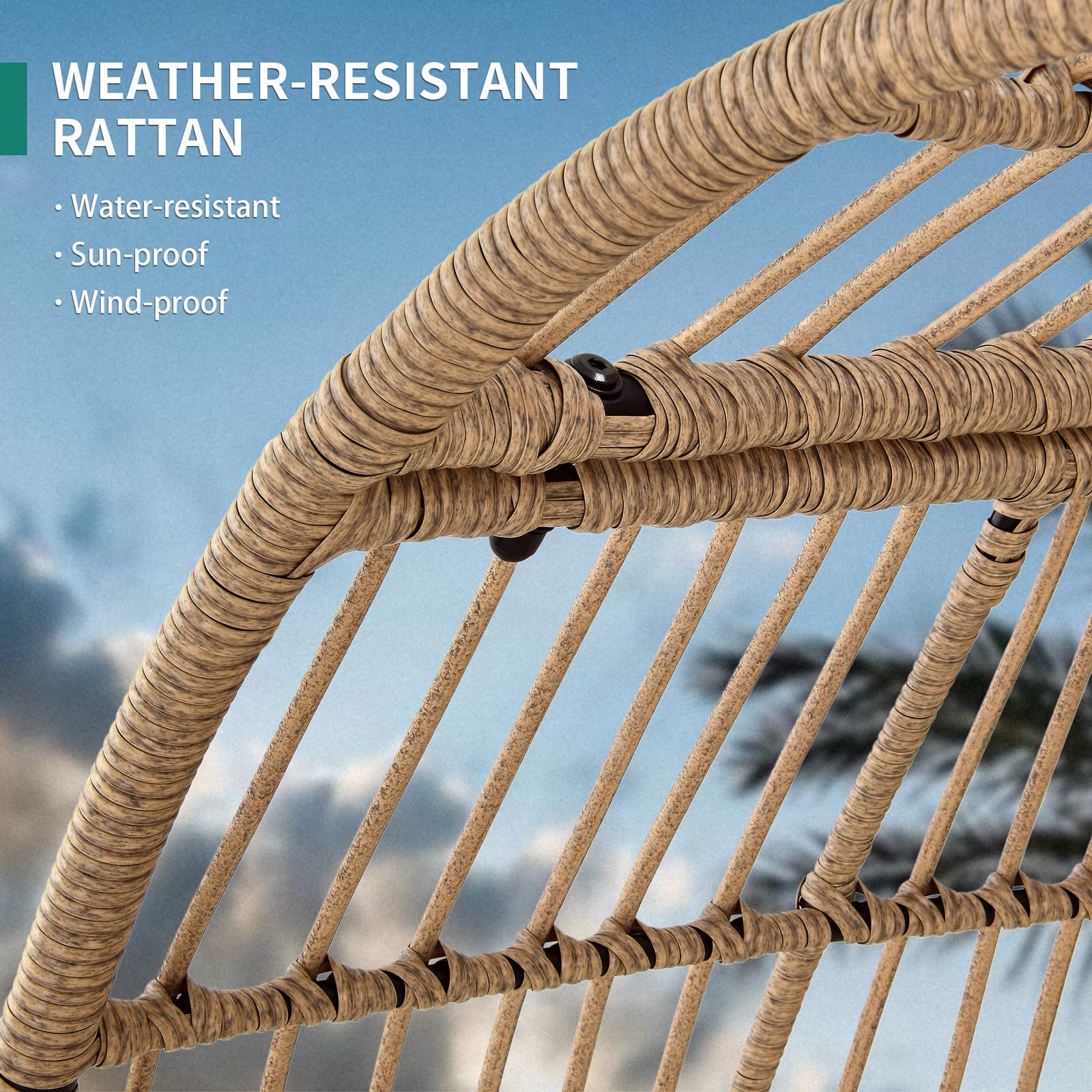 【Furniture】Wicker Egg Chair Outdoor Indoor Oversized Lounger with Stand and Cushions Egg Basket Chair