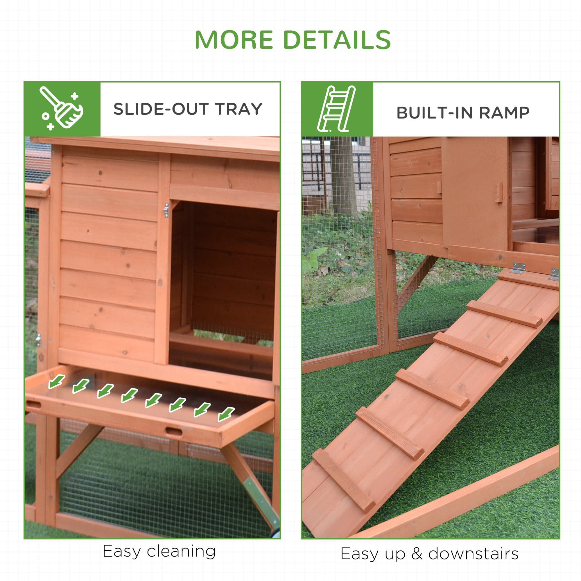 【Home&Garden】96.5 Chicken Coop Wooden Rabbit Hutch Portable Backyard Outdoor Run and Nesting Box Natural