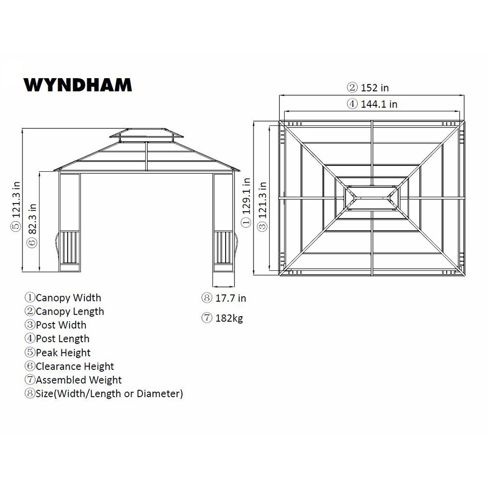 【Gazebo】10x12 Heavy Duty Galvanized Steel Hardtop Wyndham Patio Gazebo with Mosquito Netting