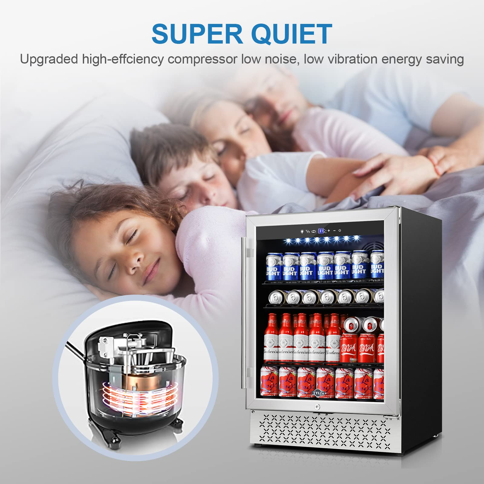 【Appliances】Tylza Beverage Refrigerator 24 Inch, 190 Can Built-in/Freestanding Beverage Cooler Fridge