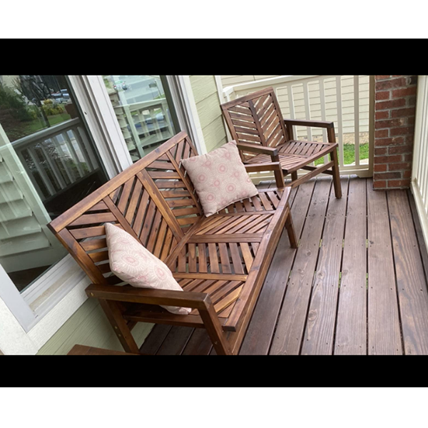 【Furniture】【BS】6 Person Outdoor Wooden V-Shaped Patio Furniture Dining Table Set Extendable Table and Chairs, 7 Pieces