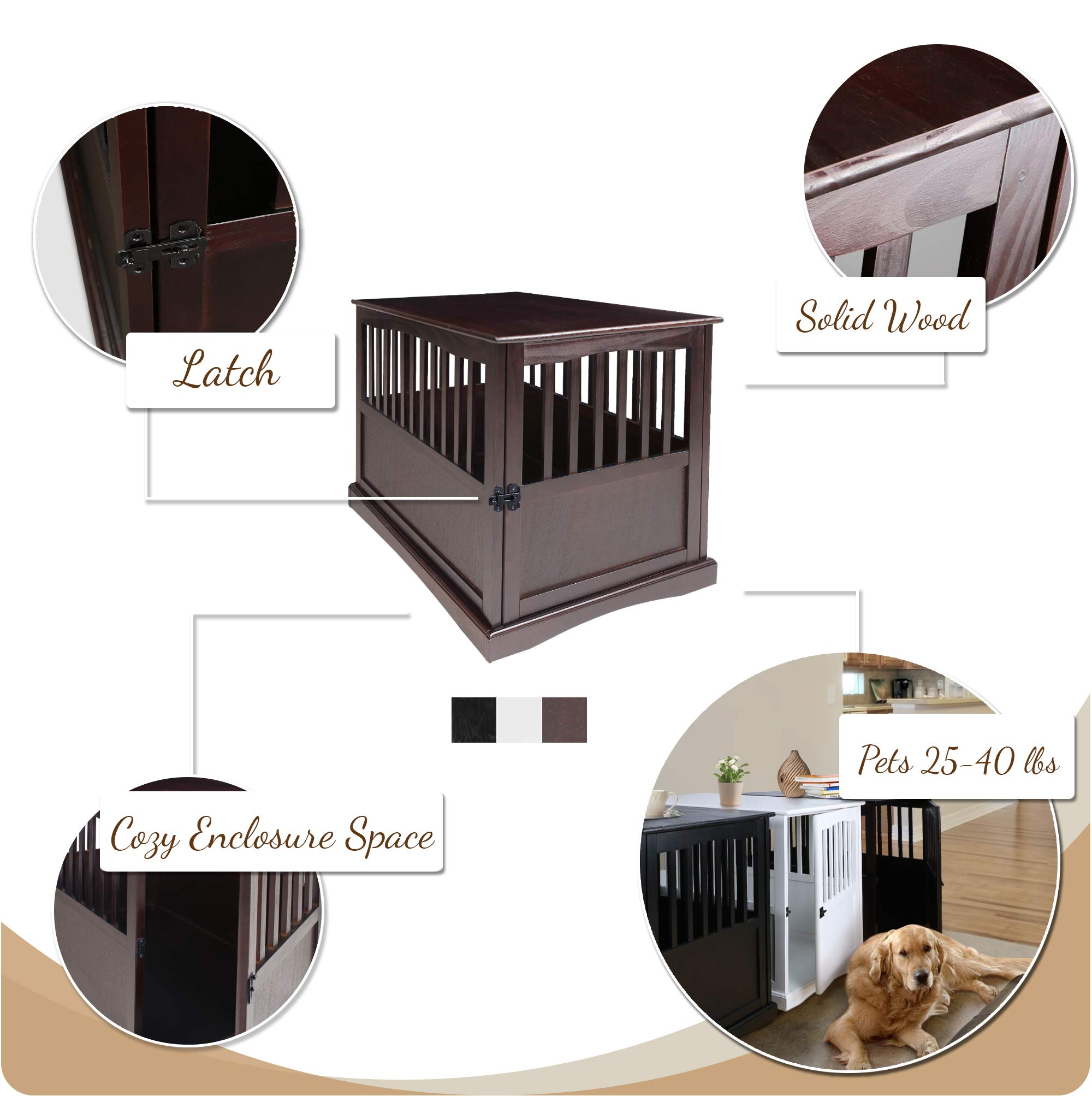 【Pet】Wooden Large Pet Crate, End Table, Black