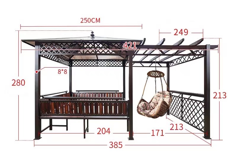 【Gazebo】Outdoor gazebo hanging chair villa garden antiseptic wood four-corner pavilion