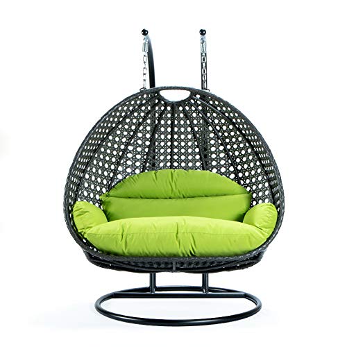 【Furniture】2 Person Hanging Double Swing Chair, X-Large Wicker Rattan Egg Chair with Stand and Cushion
