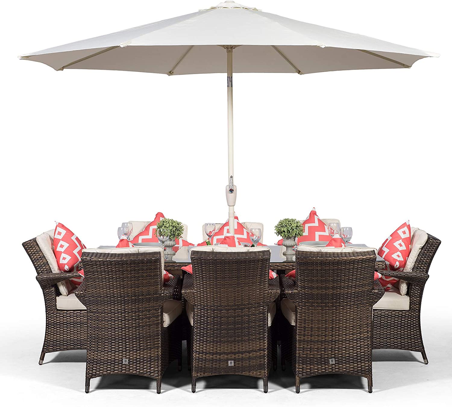 【Home&Garden】【BS】Luxury Rattan Dining Set, 8 Seater Rattan Dining Set, Outdoor Garden Table & Chairs Set