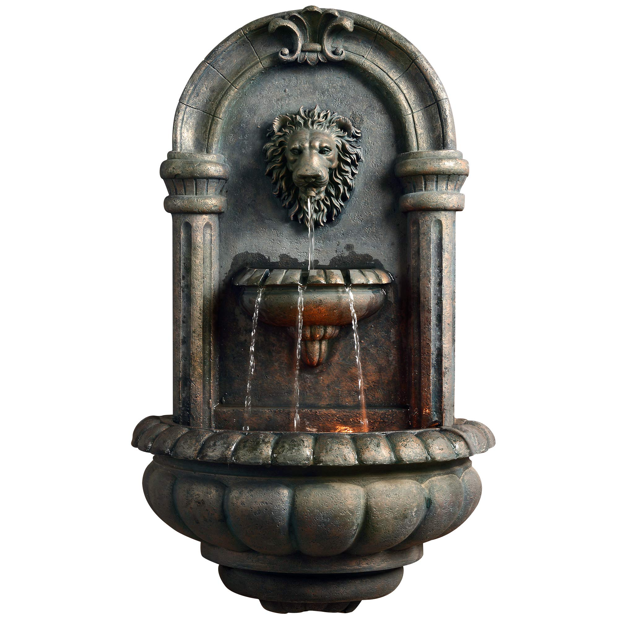 【Décor】Royal Lion Head Light Weight Wall Waterfall Fountain with LED Lights & Pump for Outdoor Patio Garden Backyard