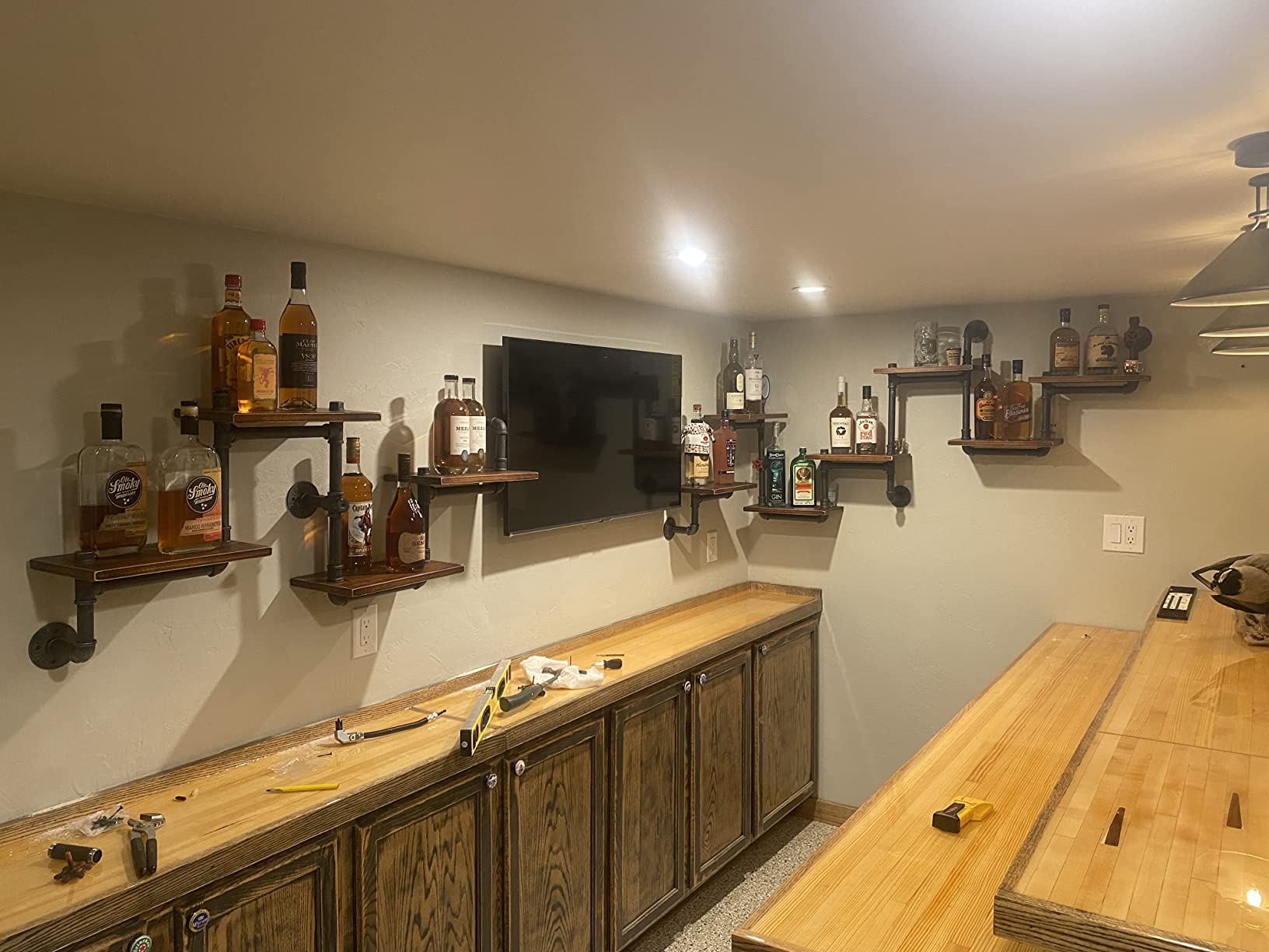 【Furniture】Industrial Rustic Modern Wood Ladder Pipe Wall Shelf 4 Layer Pipe Design Bookshelf DIY Shelving