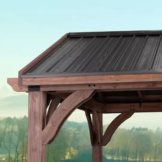 【Gazebo】10 x 12 ft. Solid Wood Patio Gazebo, Premium Cedar Framed Gazebo for Garden, Patio, Backyard