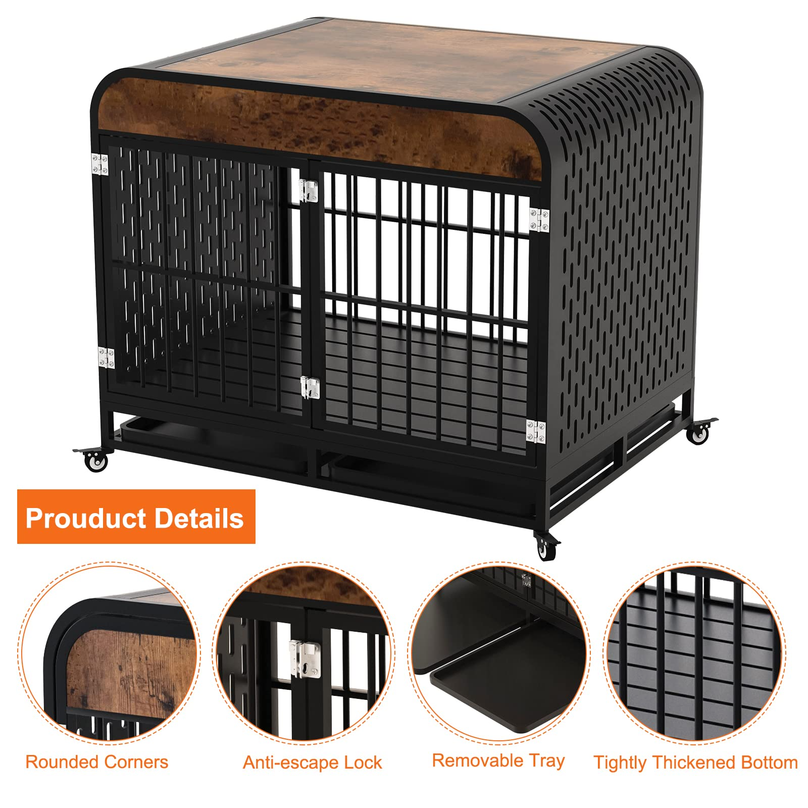 【Pet】Heavy Duty Indestructible Dog Crate with Sturdy Door Lock, Large Strong Metal Dog Kennel Playpen