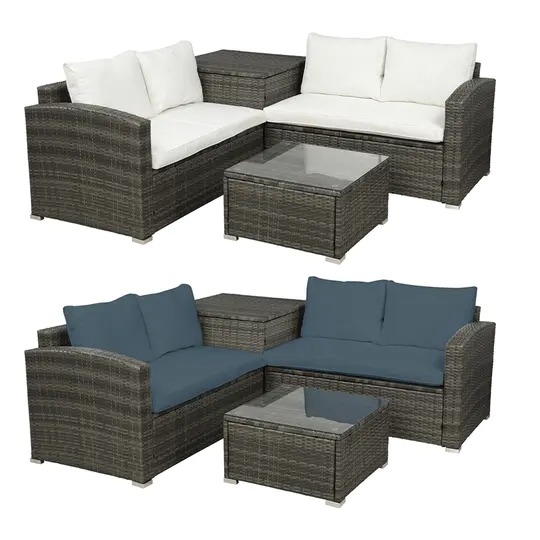 【Furniture】4 PCS Outdoor Cushioned PE Rattan Wicker Sectional Sofa Set