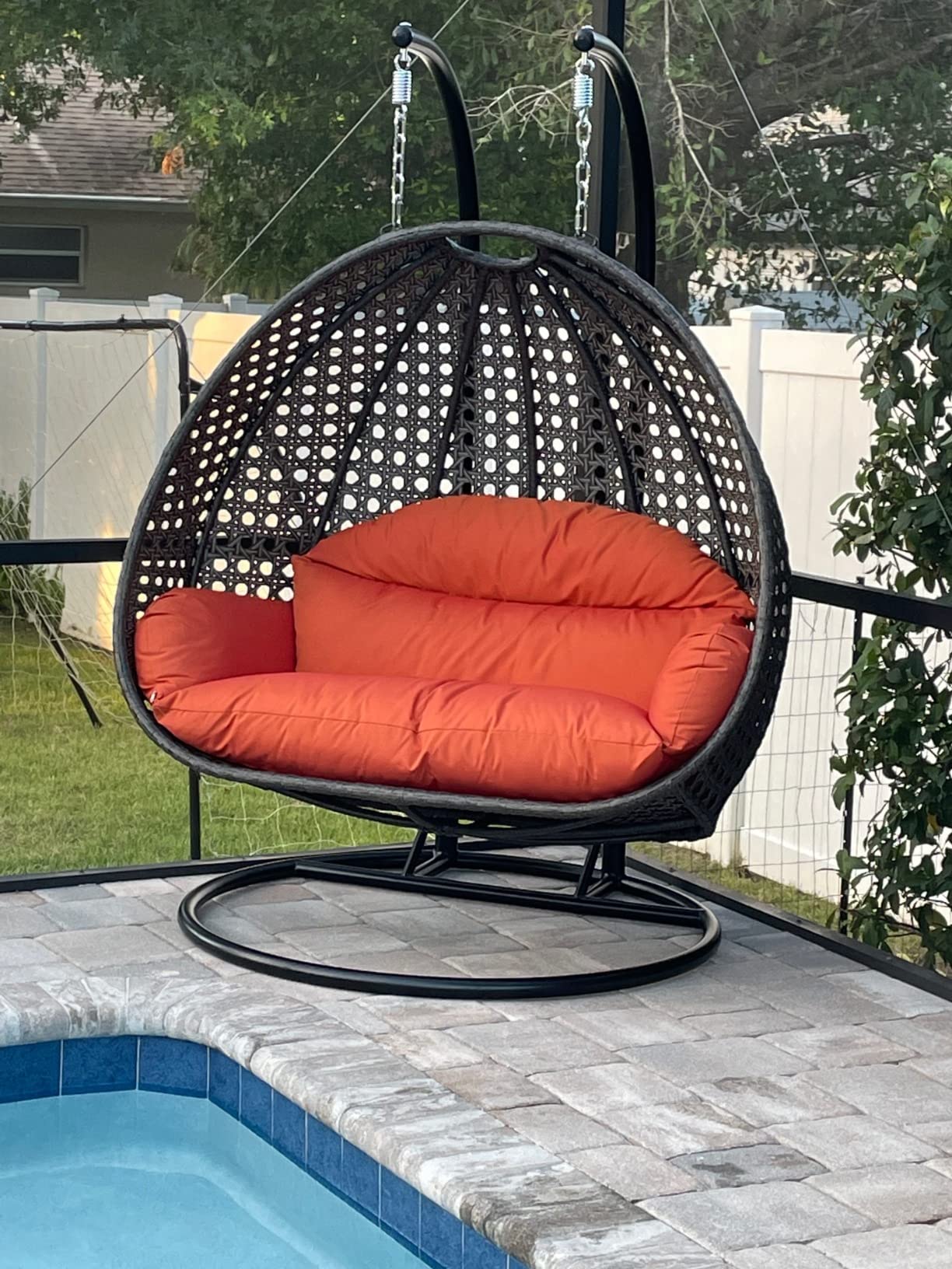 【Furniture】2 Person Hanging Double Swing Chair, X-Large Wicker Rattan Egg Chair with Stand and Cushion