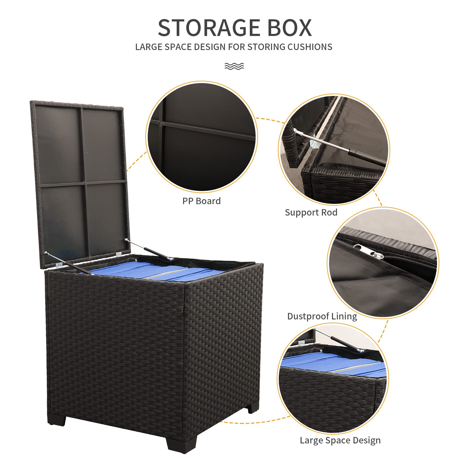 【Furniture】Outdoor PE Wicker Furniture Set 4 Piece Patio Black Rattan Sectional Loveseat Couch Set Conversation Sofa