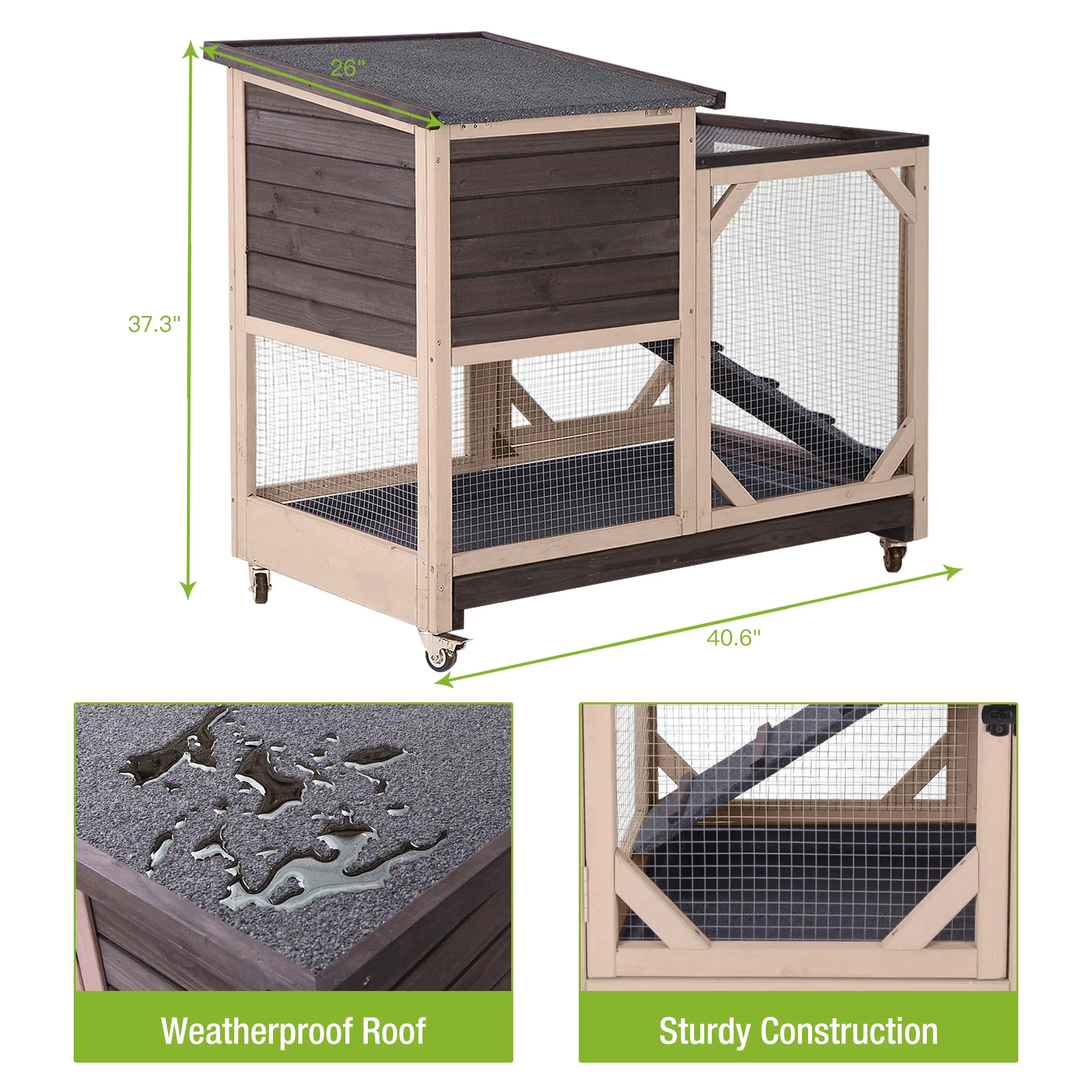 【Pet】Gossy Weather Resistant Rabbit Hutch with Ramp