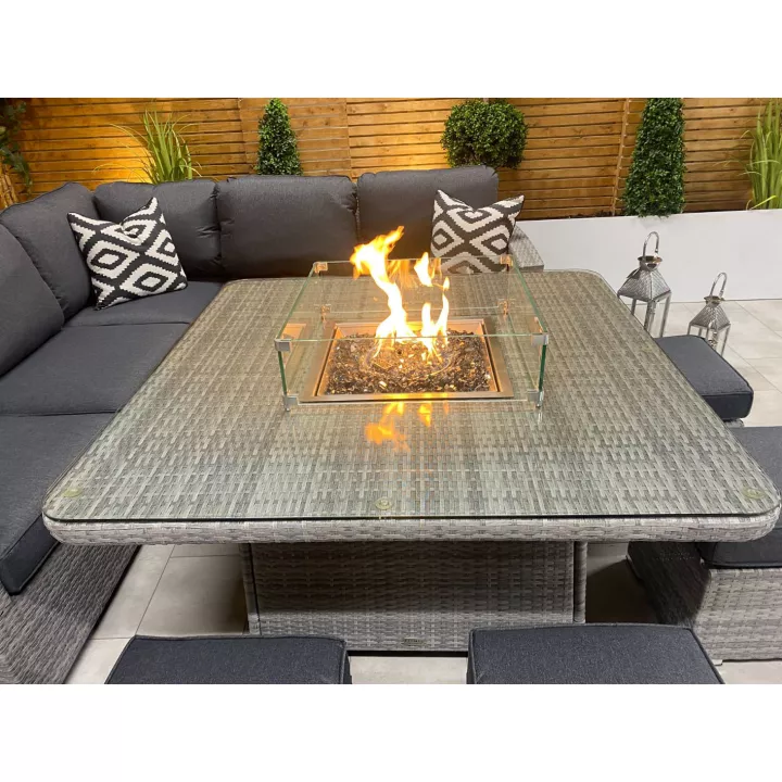 【Furniture】【BS】8 PCS Patio Furniture Set, Fire Table Set Sectional Outdoor Furniture Firepit Stone Grey