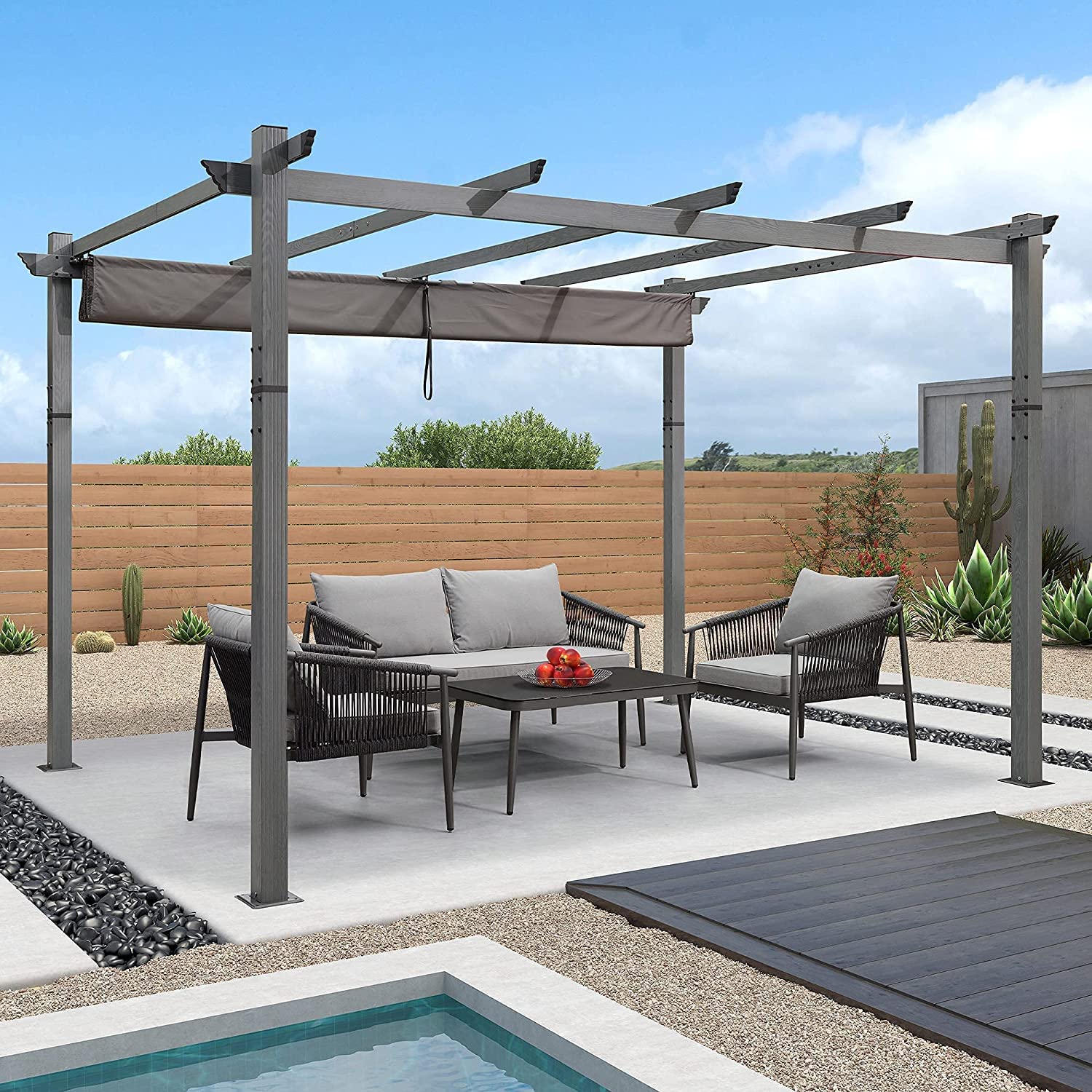 【Gazebo】10' X 12' outdoor retractable pergola，Modern Yard Grape Trellis PergolaGazebo