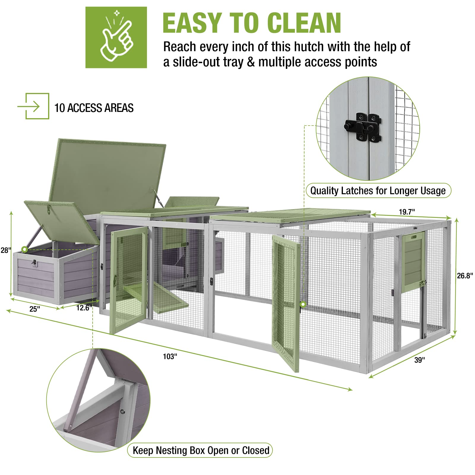 【Pet】103in Large Chicken Coop Outdoor Wooden Chicken House, Hen House Poultry Cage for 4-6 Hens