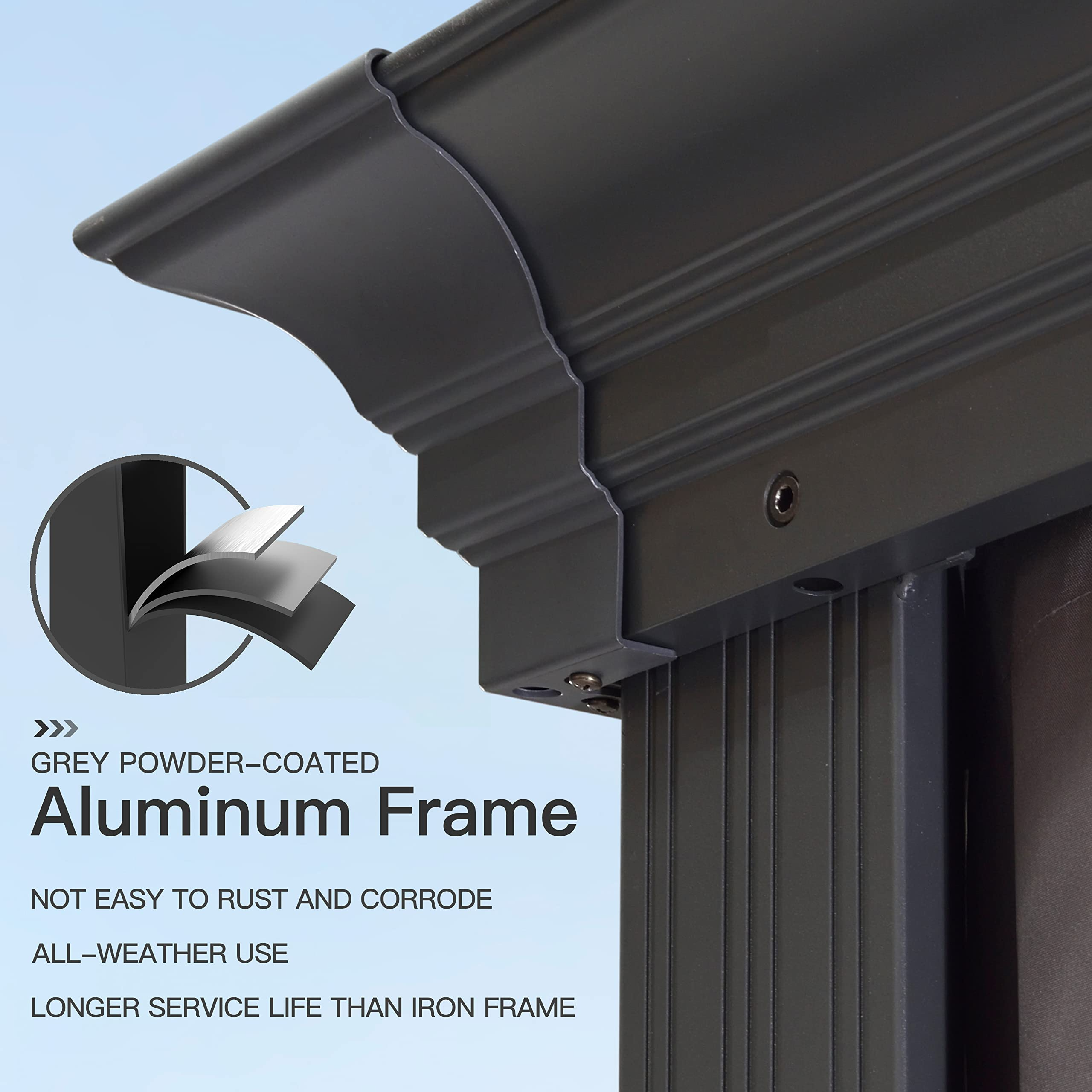 【Gazebo】12'x20' Permanent Hardtop Gazebo Aluminum Gazebo with Galvanized Steel Double Roof, Grey