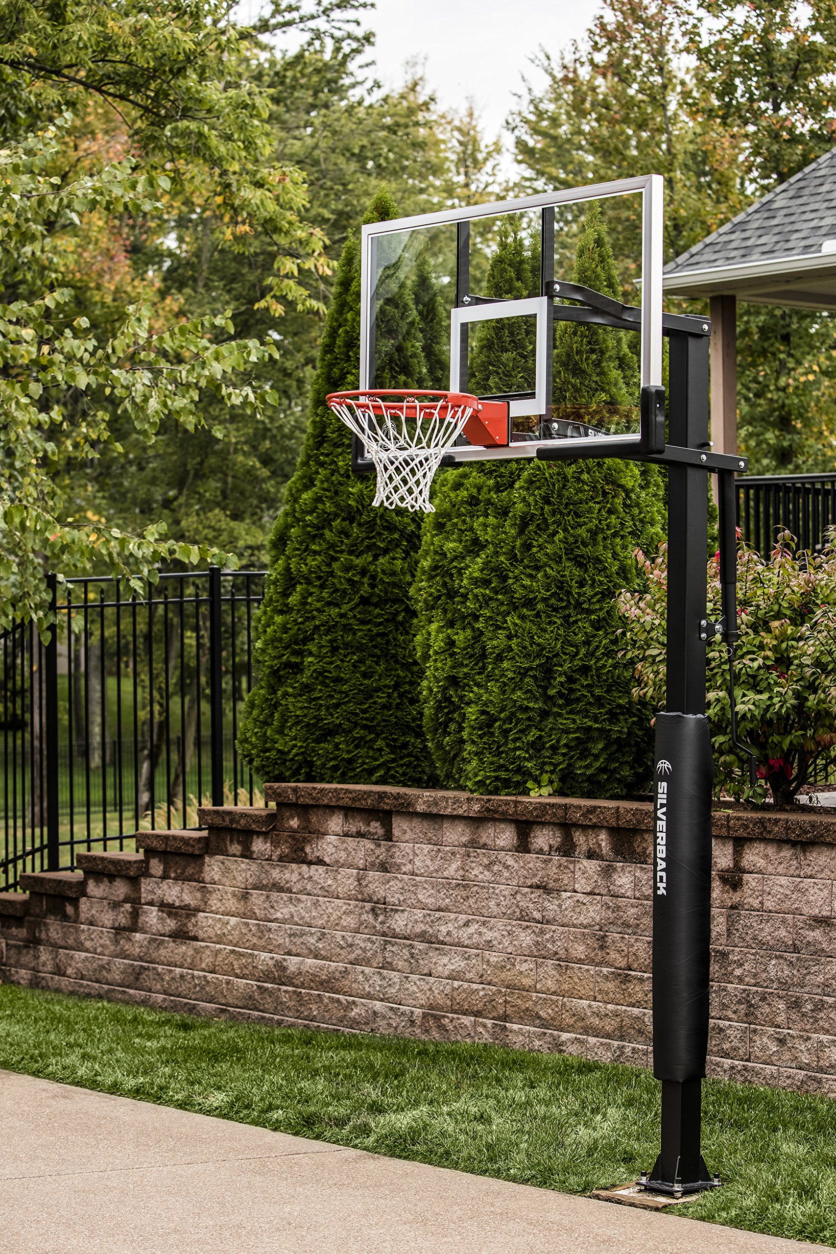 【Sports&Outdoors】Silverback In-Ground Basketball Hoop with Adjustable-Height Tempered Glass Basketball Goal Backboard