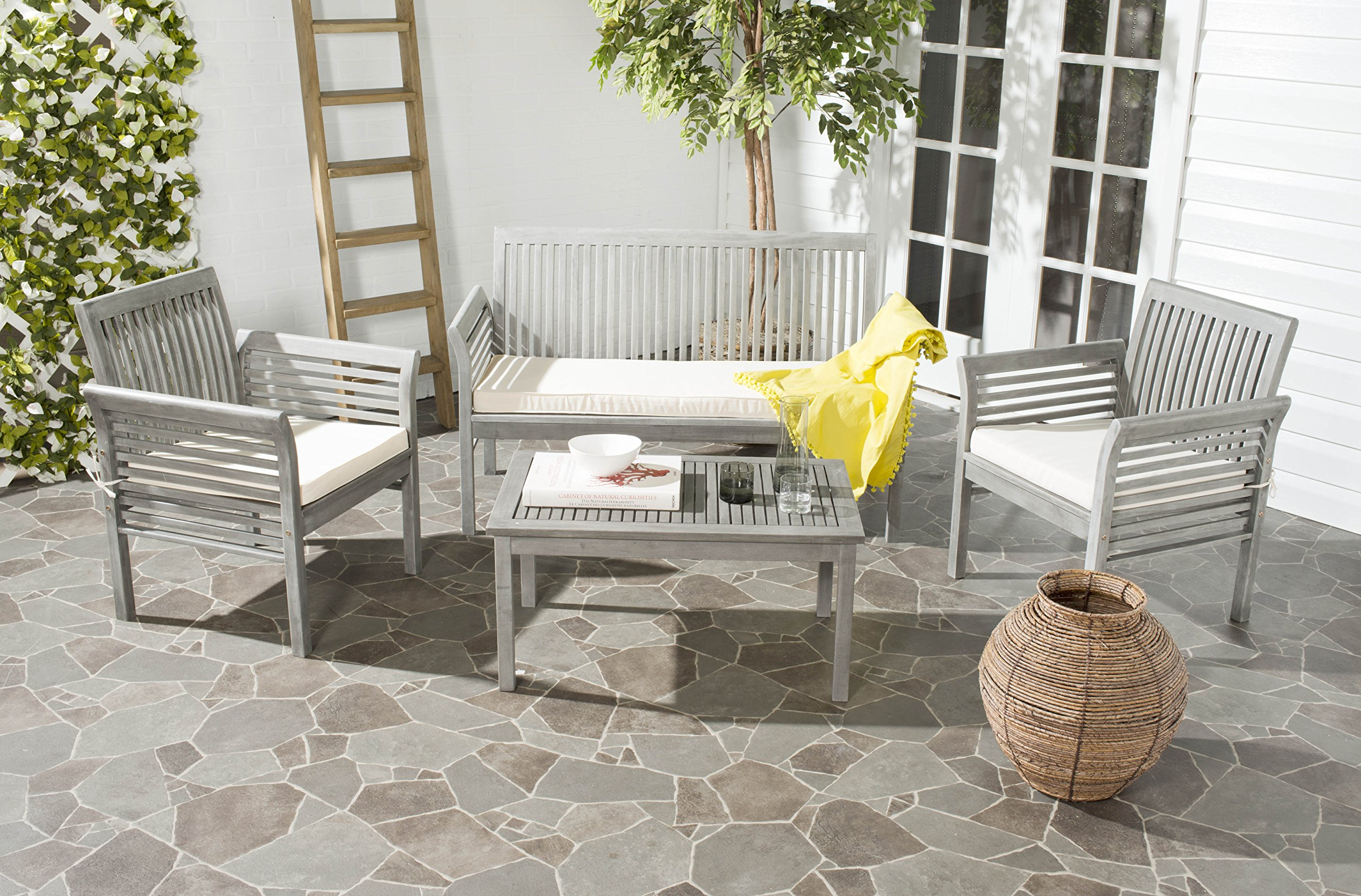 Outdoor Collection Carson Grey Wash/ Beige Cushions 4-Piece Conversation Patio Set