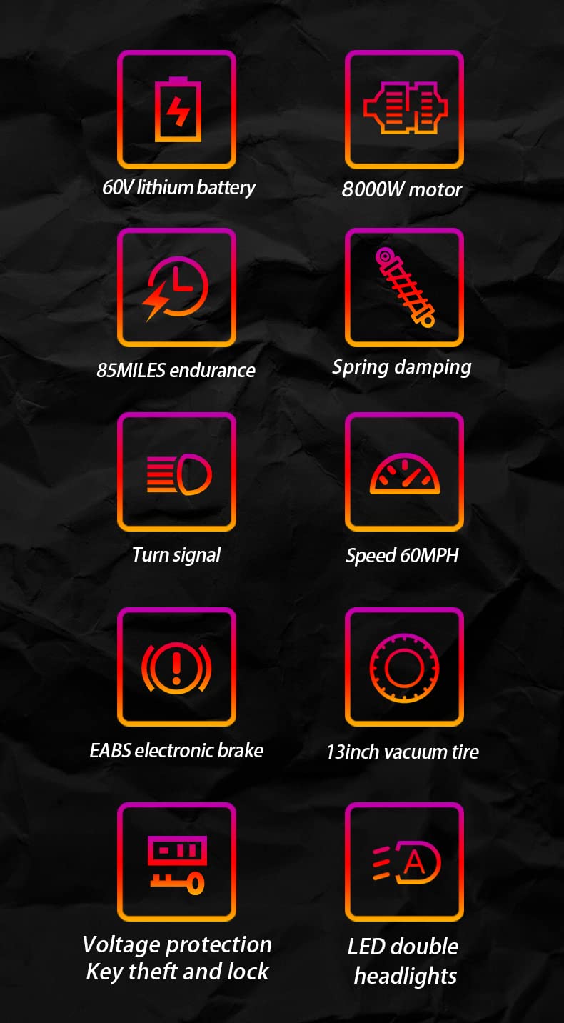 【Sports&Outdoors】Electric Scooter, Max Speed 60MPH, Total Power 8000W, 90 Mile Long Range Battery