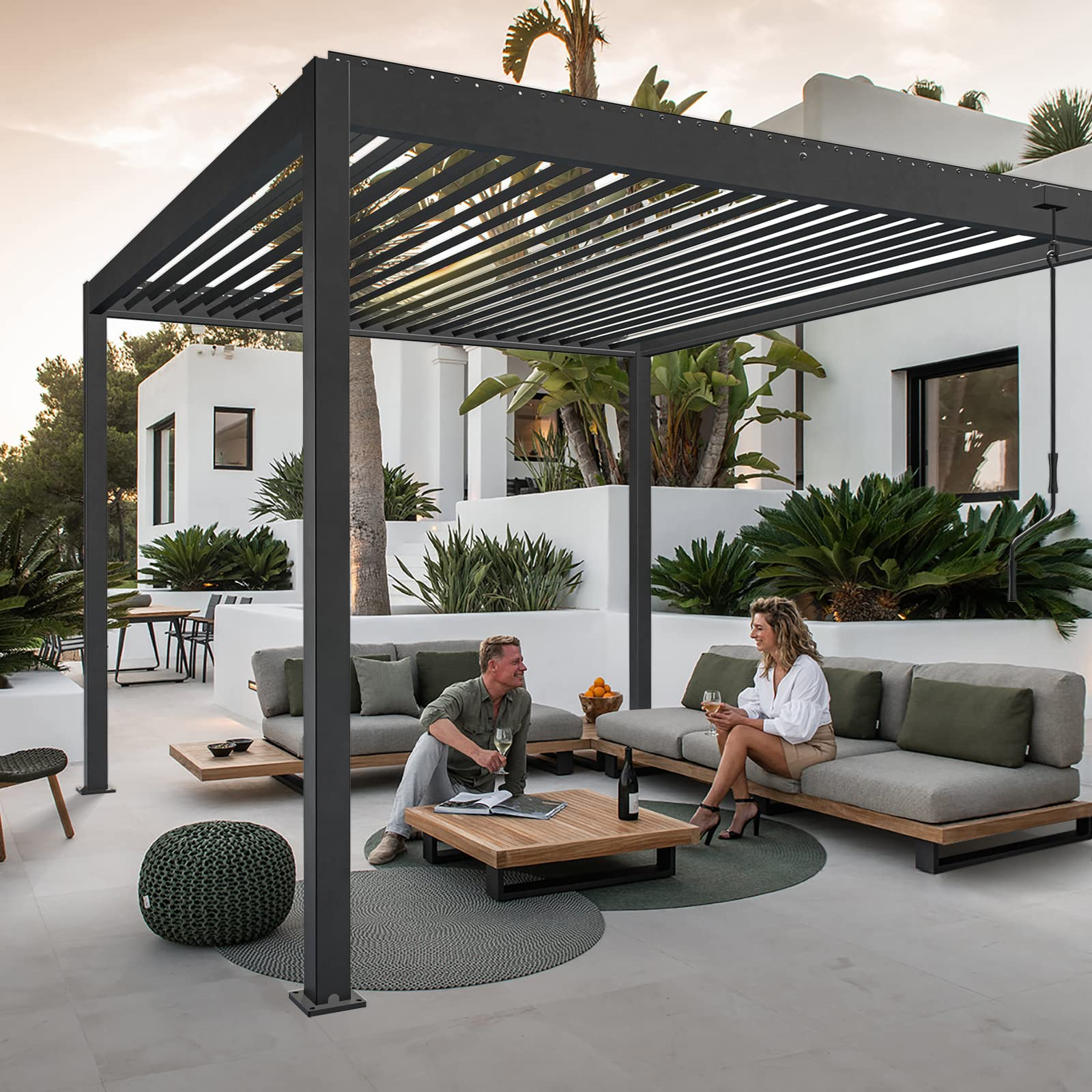 【Home&Garden】10'x10' NO Corrosion Louvered Pergola, High Strength Gazebo for Yard