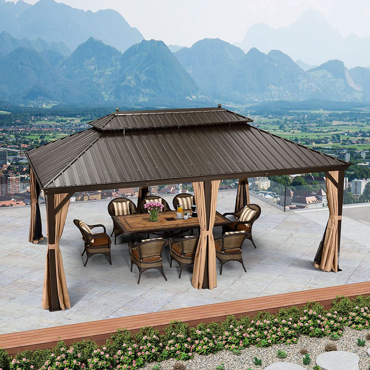 【Gazebo】Hardtop Gazebo Pavilion for Outdoor Deck Backyard Heavy Duty Sunshade Large Metal Patio