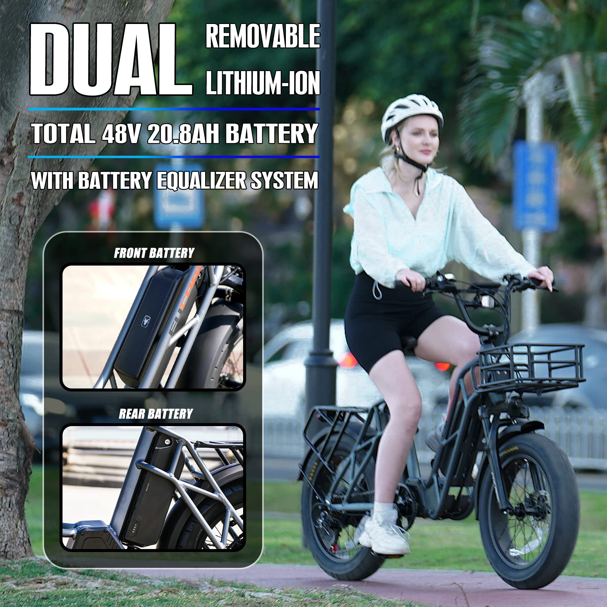 【Sports&Outdoors】750W Electric Bike for Adults, 20'' Ebike 48V 20.8AH Dual Removable Lithium Battery