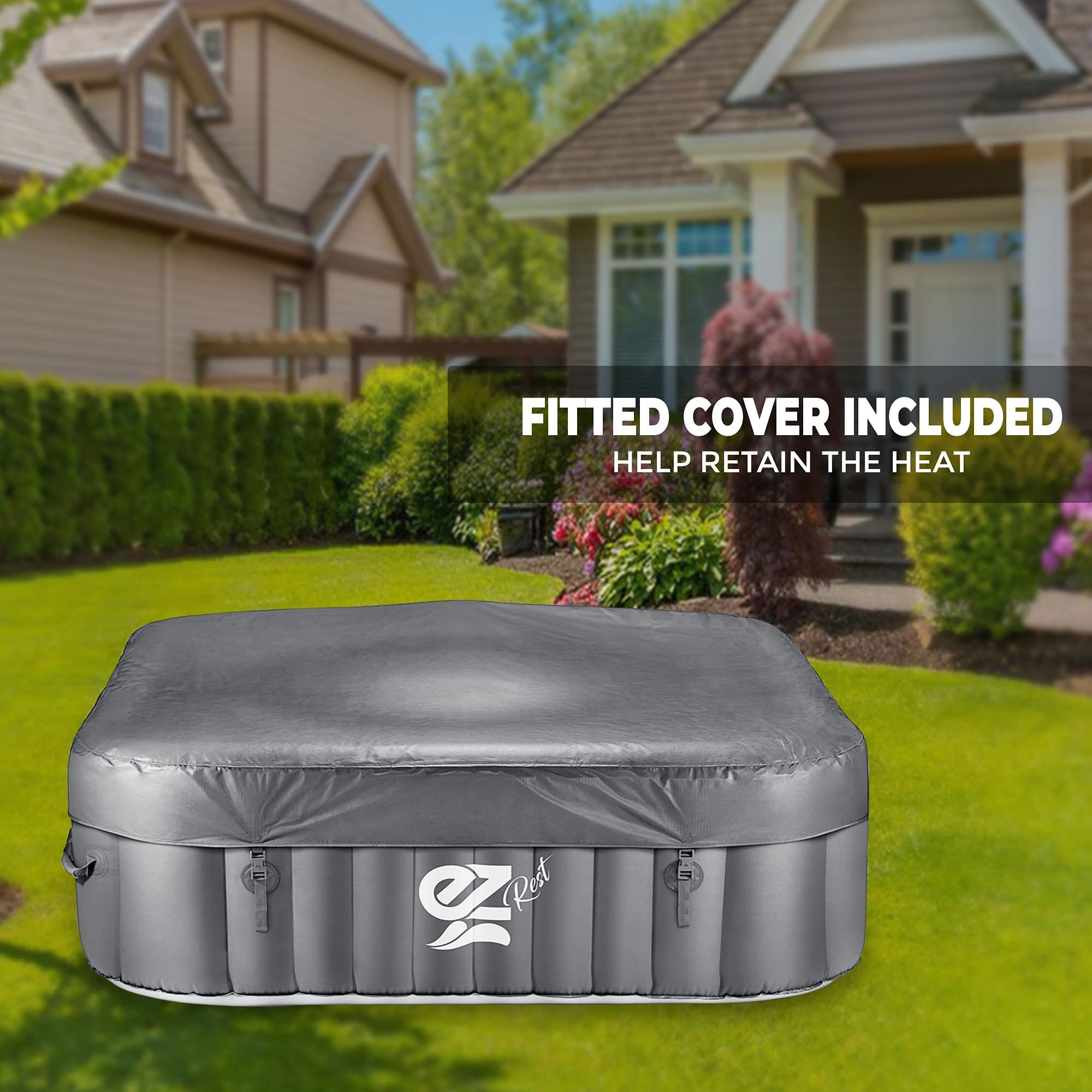 【Sports&Outdoors】Outdoor Portable Hot Tub - 6-Person Square Inflatable Heated Pool Spa