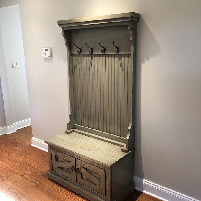 【Furniture】Kinley 37.5'' Wide Solid Wood Hall Tree with Bench and Shoe Storage