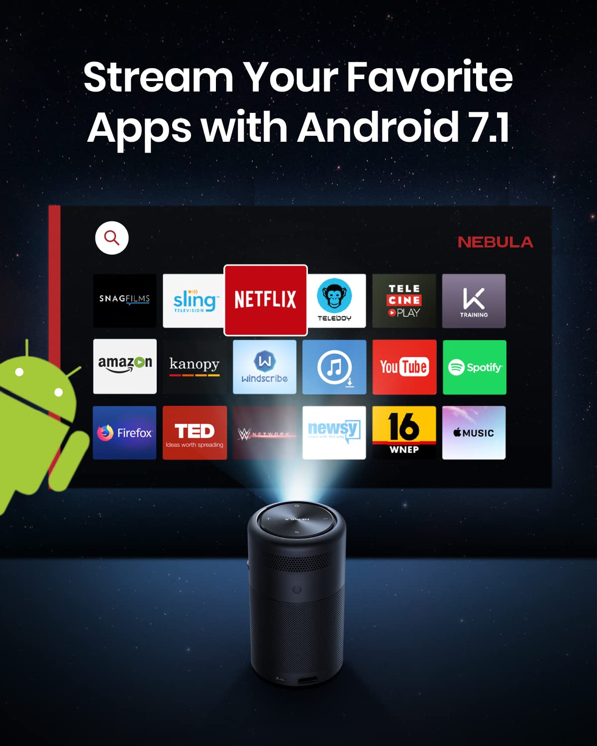 【Electronics】Smart Wi-Fi Mini Projector, 100 ANSI Lumen Portable Projector, 360° Speaker, Movie Projector