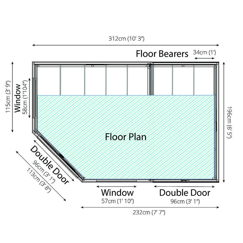 【Home&Garden】Wooden Corner Summerhouse with Side Shed 11x7 Outdoor Garden Storage Garden Room Sunroom
