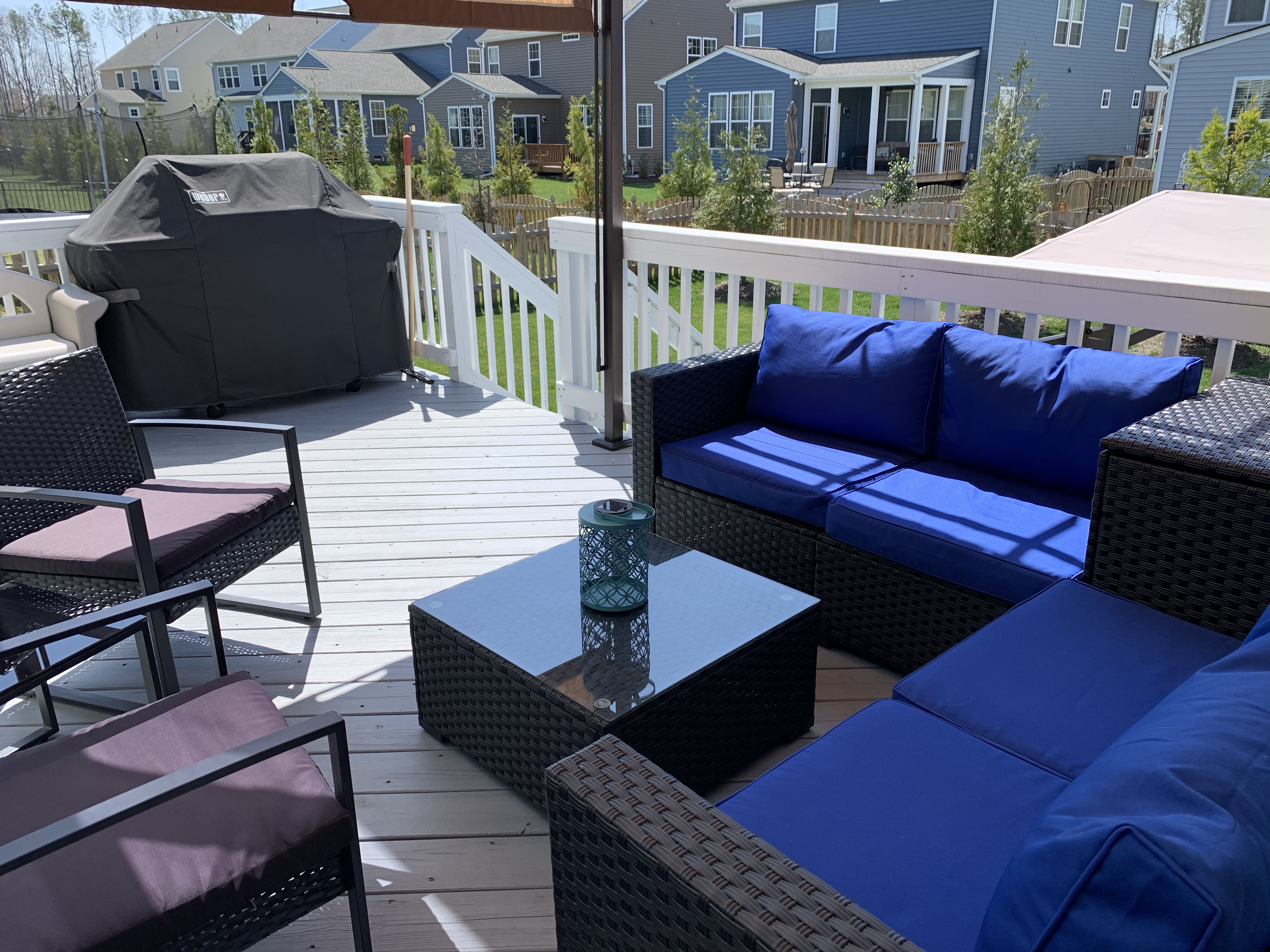 【Furniture】Outdoor PE Wicker Furniture Set 4 Piece Patio Black Rattan Sectional Loveseat Couch Set Conversation Sofa