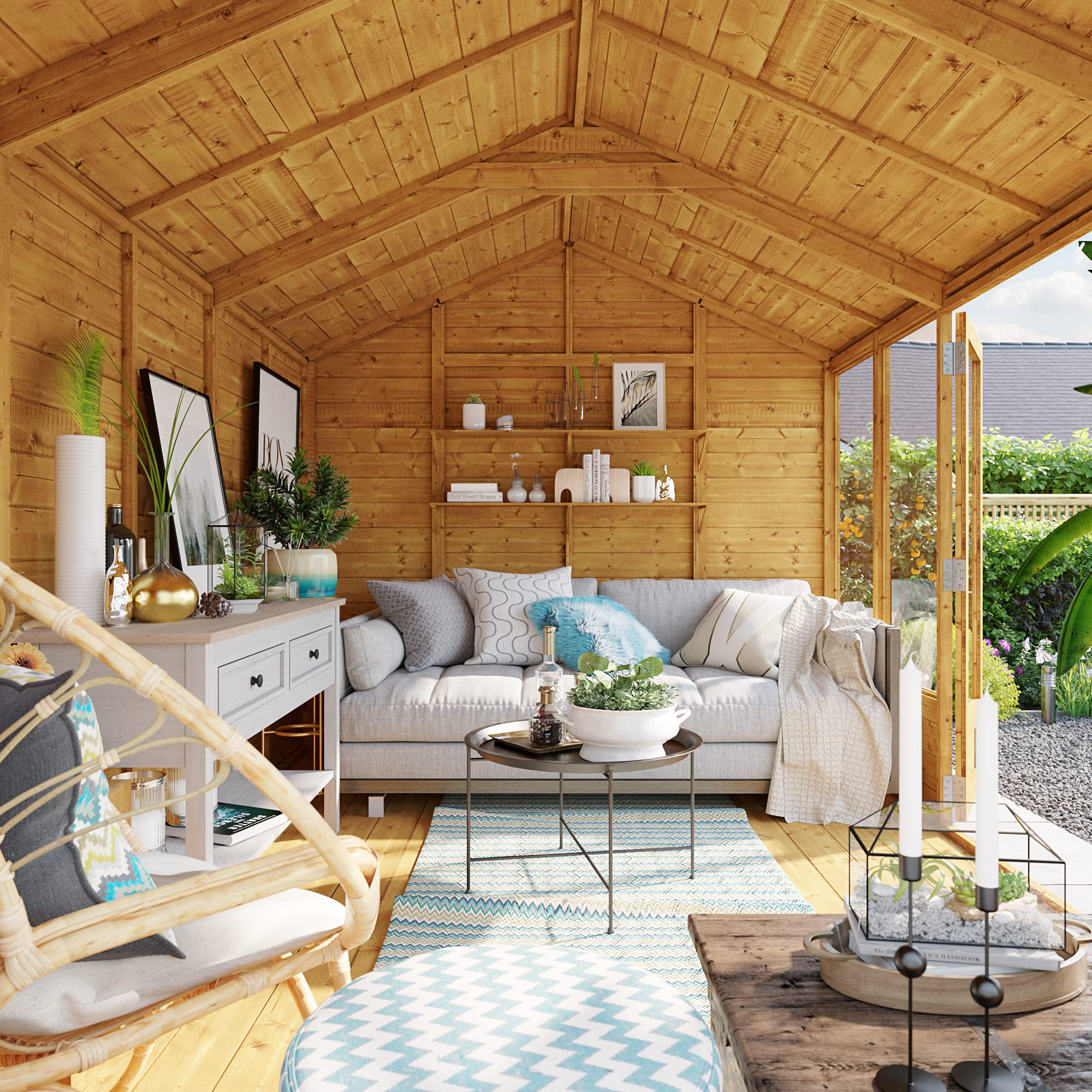 【Home&Garden】12x8 Summer House Log Cabin Wooden Summerhouses Garden Storage Shed Summerhouse