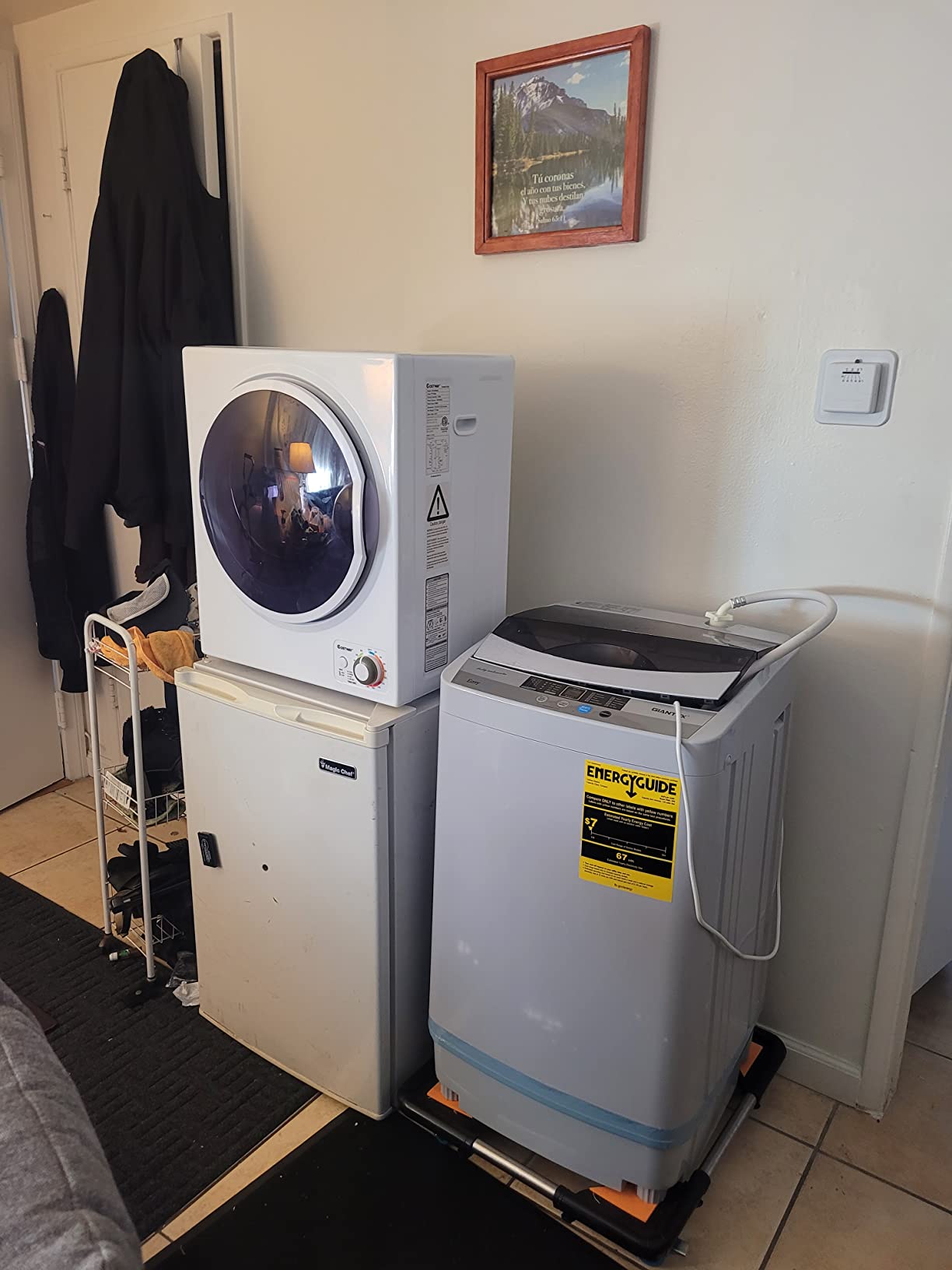 【Appliances】COSTWAY Compact Laundry Dryer, 110V Electric Portable Clothes Dryer with Stainless Steel Tub