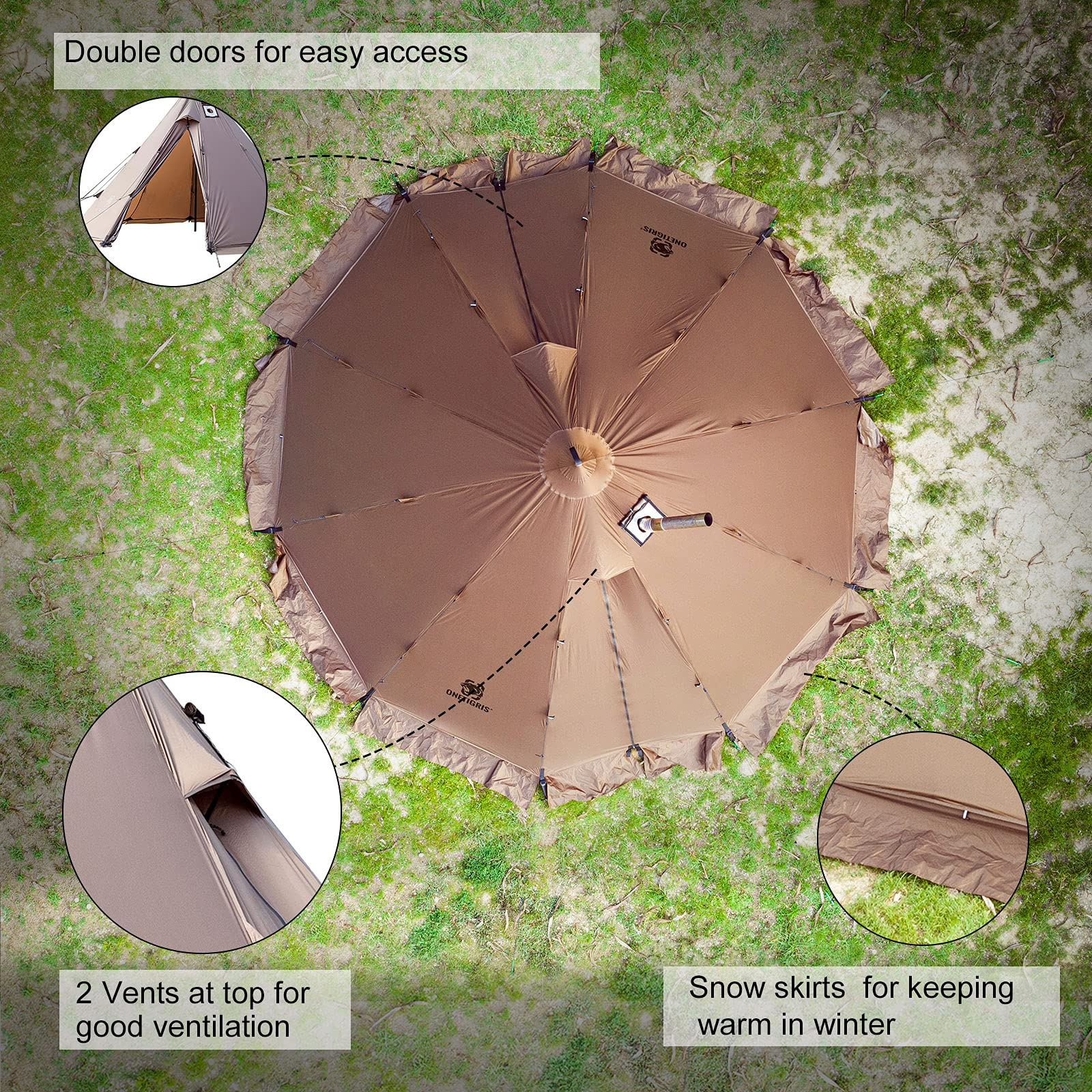 【Sports&Outdoors】Rock Fortress Hot Tent with Stove Jack Bushcraft Shelter, 4-6 Person, 4 Season Tipi Tent