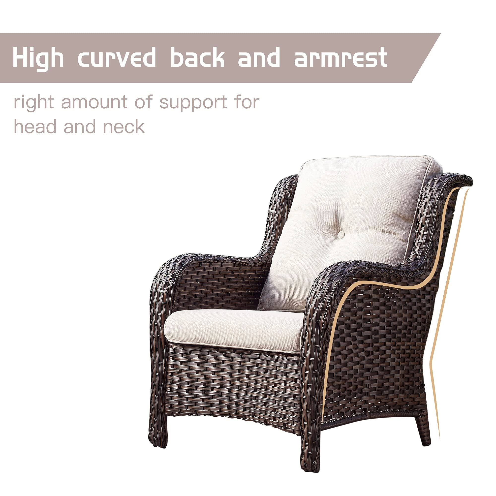 【Furniture】Outdoor Furniture Set, 5-Pc Patio Wicker Sofa Set with 3-Seat Couch, 2 Armchairs, 2 Ottoman Footrests