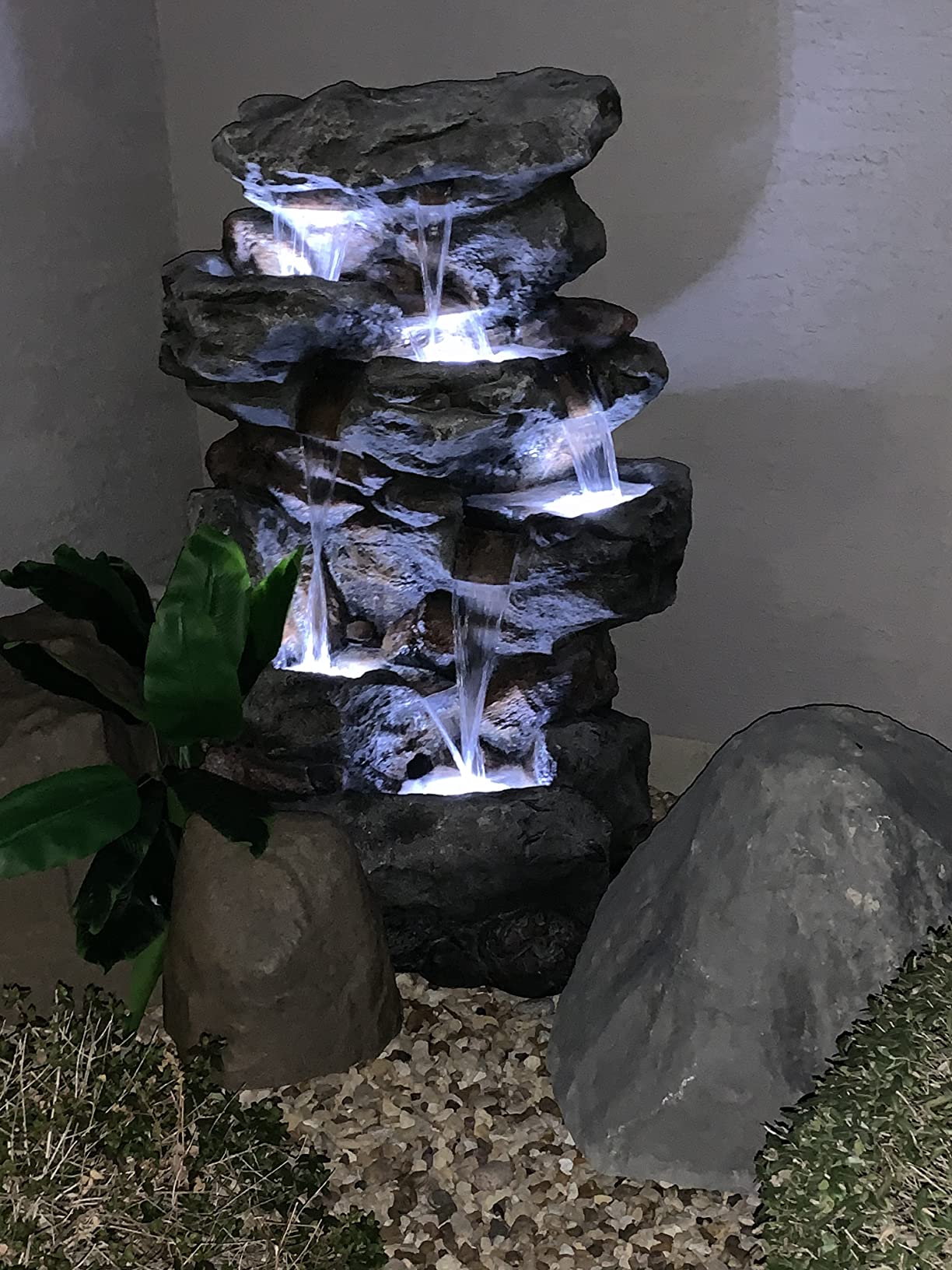 【Décor】Rainforest Rock Tiered LED Lights Floor Fountain, 33