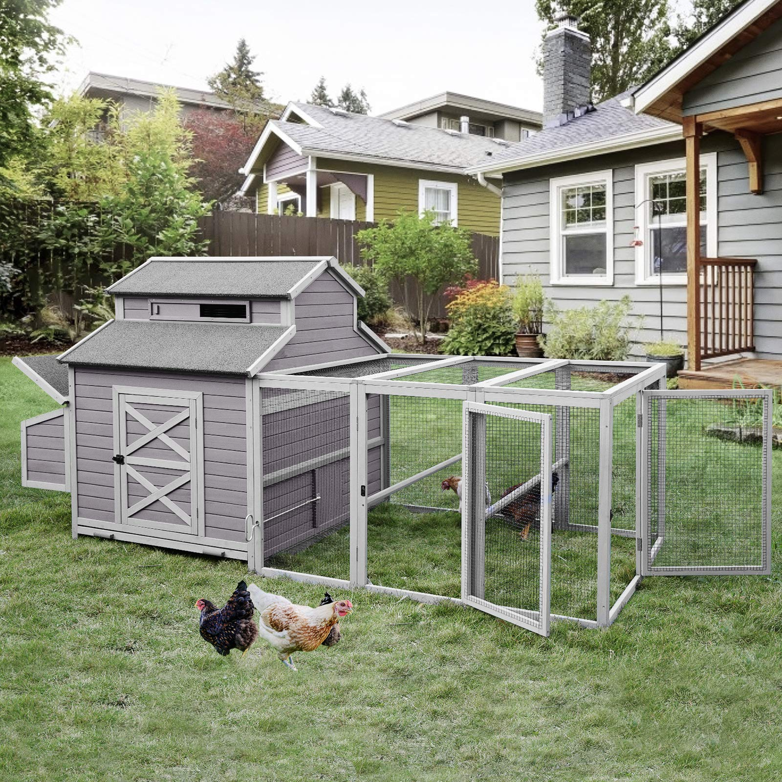 【Pet】115in Super Large Outdoor Wooden Chicken Coop Hen House Poultry Cage for 8-10 Hens