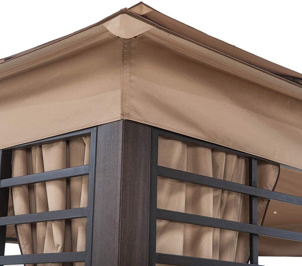 【Gazebo】11x13 Gazebos with Planters, Outdoor Patio Steel 2-Tier Soft Top Gazebo with Netting & Curtains