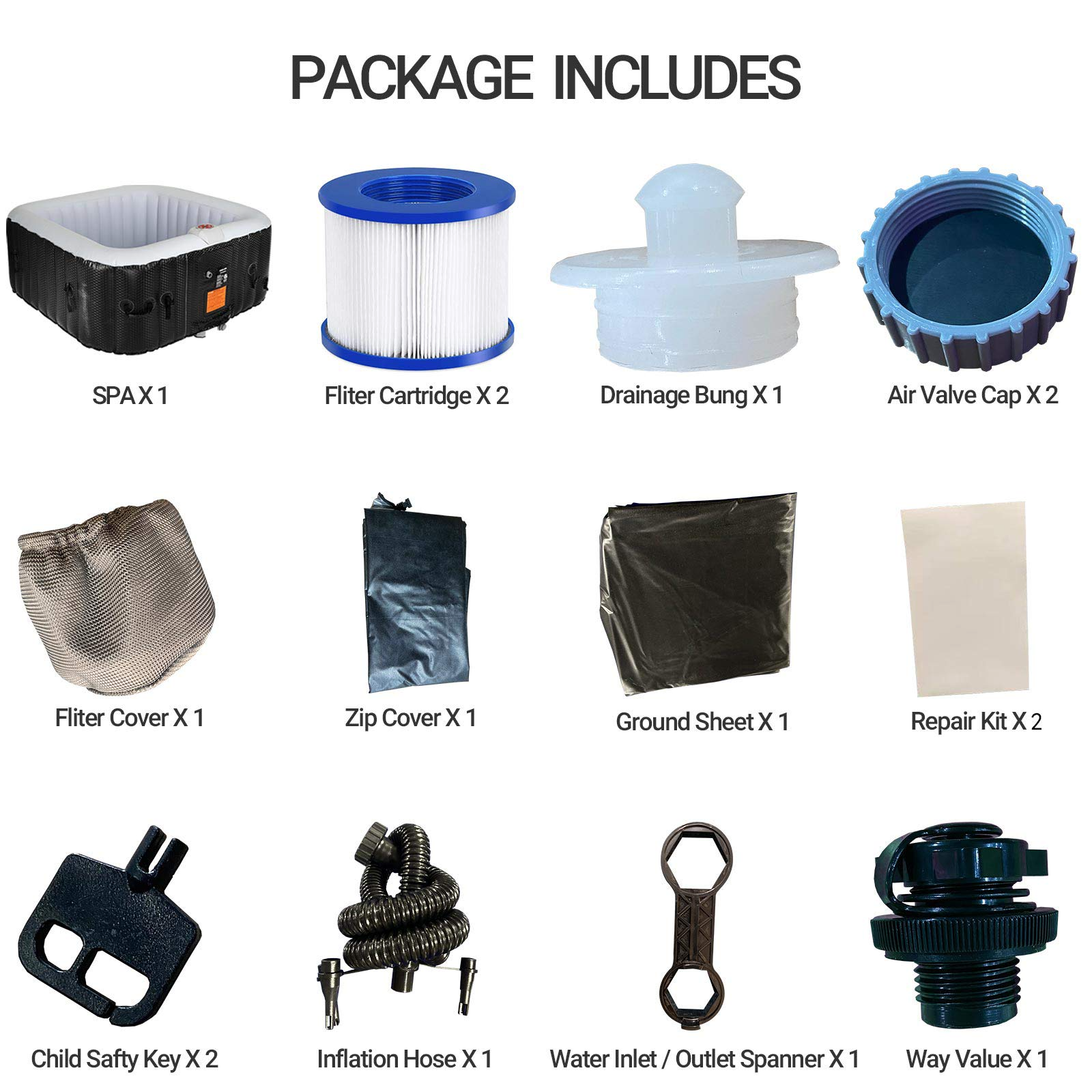 【Sports&Outdoors】Portable Hot Tub 61X61X26 Inch Air Jet Spa 2-3 Person Inflatable Outdoor Hot Tub Spa