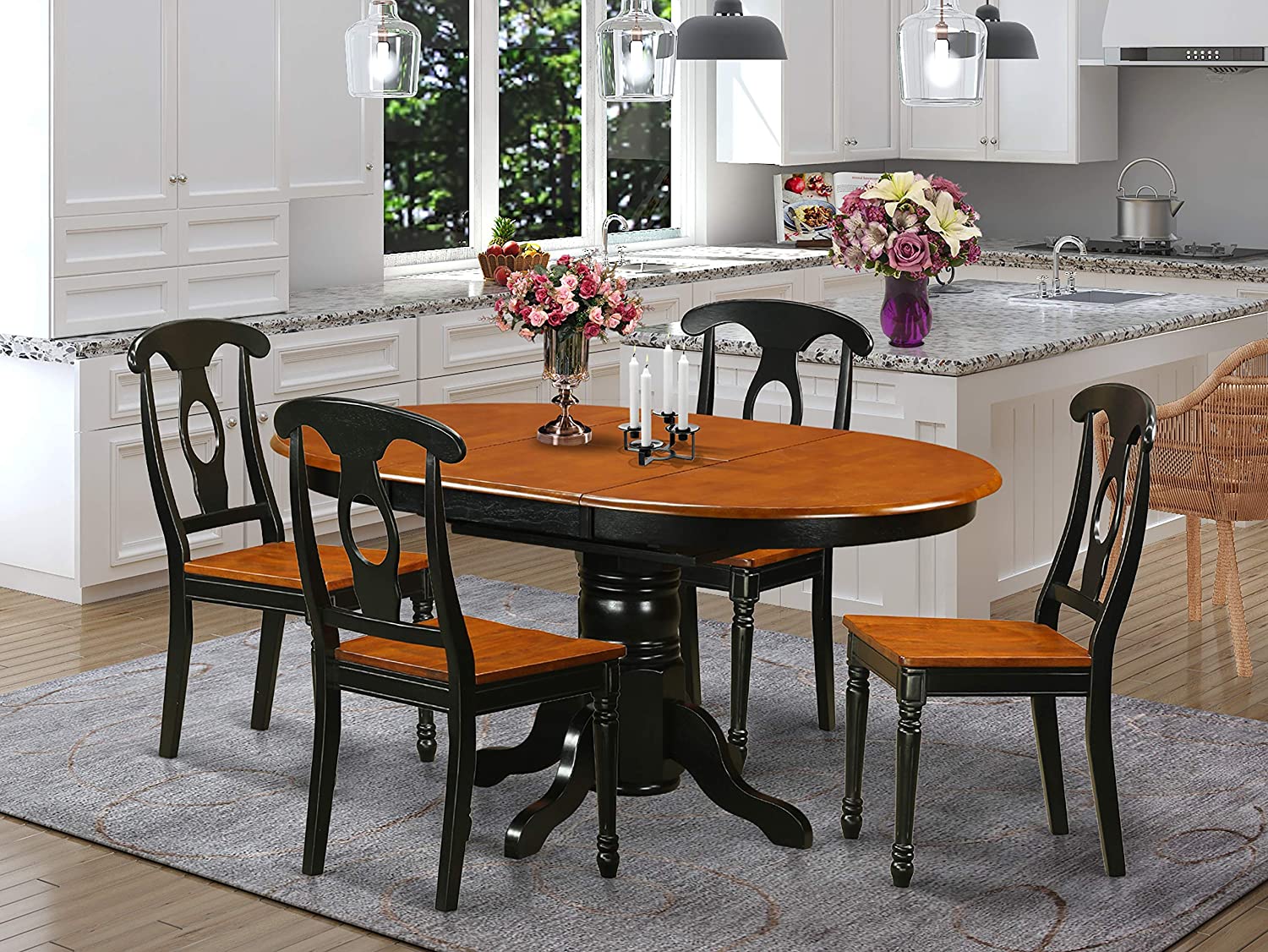 【Furniture】5 Pc Dining Room Set for 4-Oval Dining Table & 4 Dining Chairs