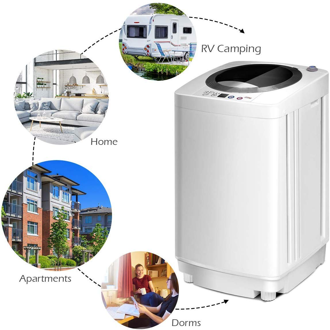 【Appliances】Giantex Portable Washing Machine, Full Automatic Washer & Dryer Combo with Built-in Pump Drain