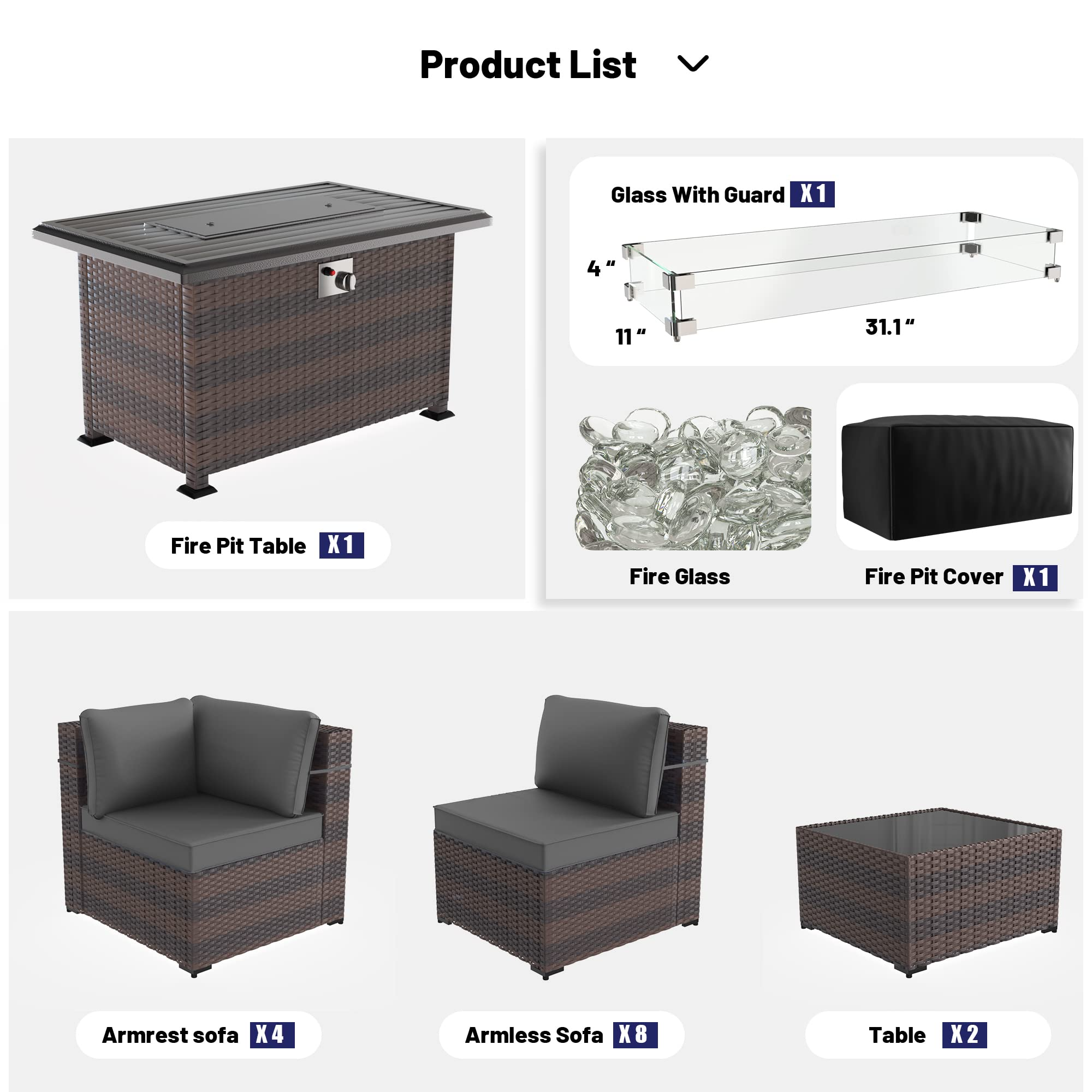 Kullavik 15PCS Outdoor Patio Furniture Set with 43