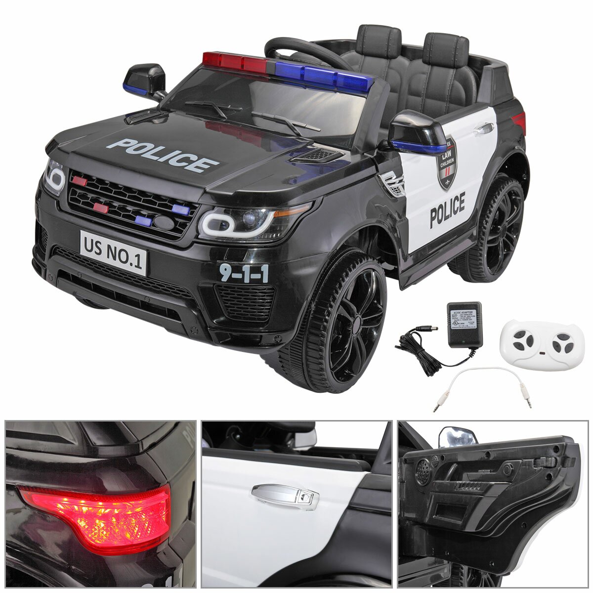 【Baby&Kids】12V Kids Ride on Police Car with Remote Control